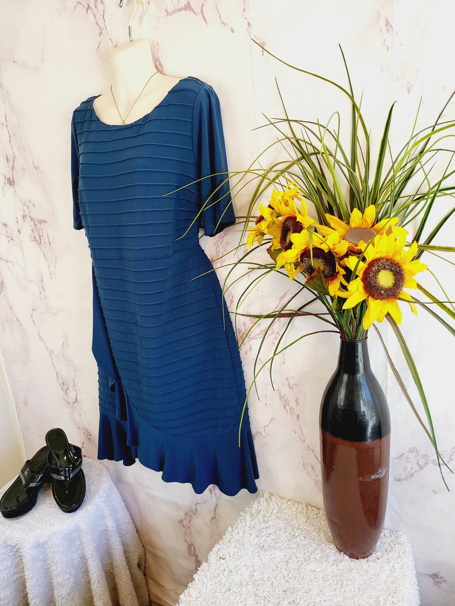 Adrianna Papell Pintucked Tulip Skirt Dress - /Blue - 14