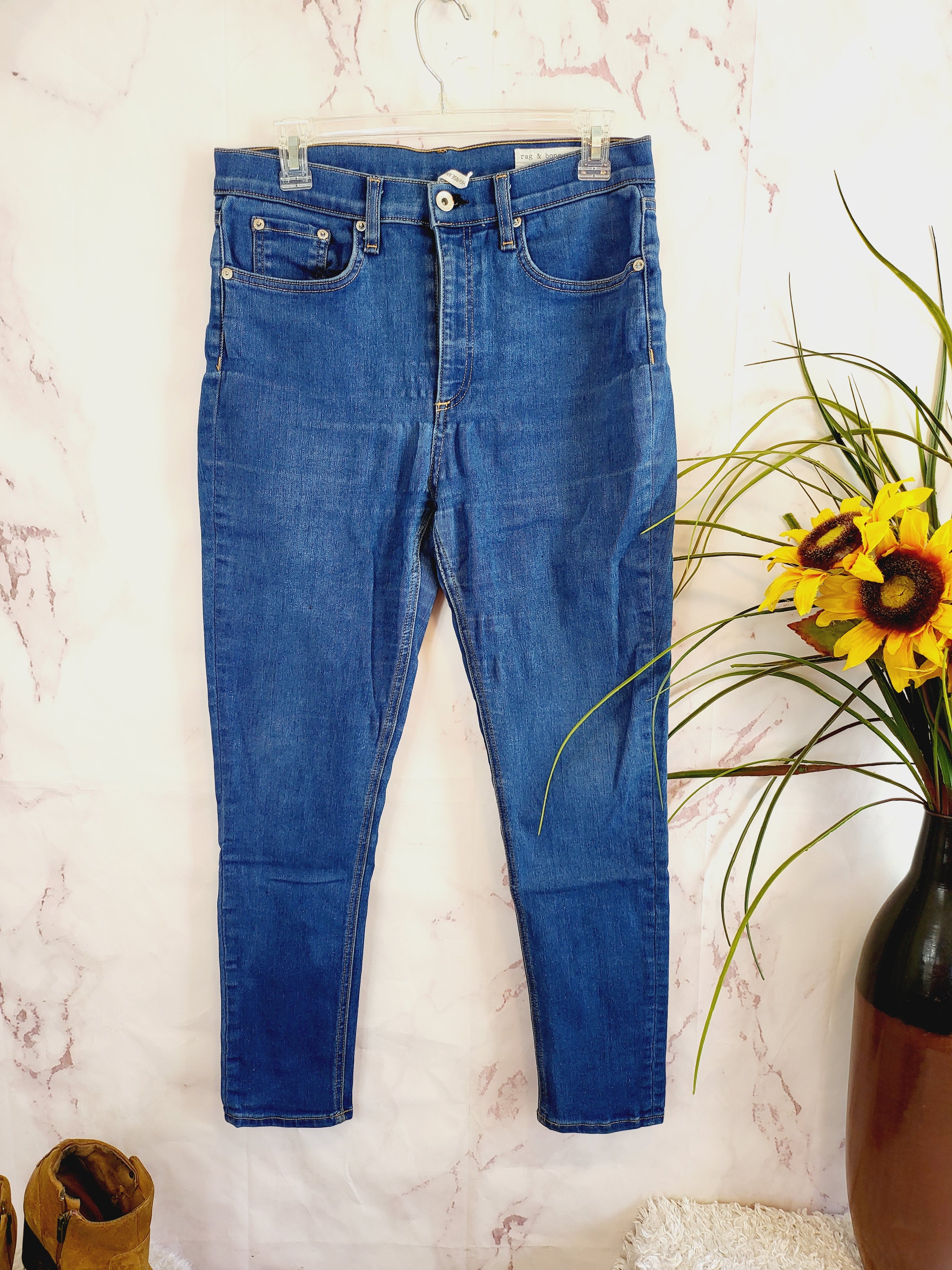 Rag & Bone High-Rise Skinny Ankle Jeans - /Blue - 30