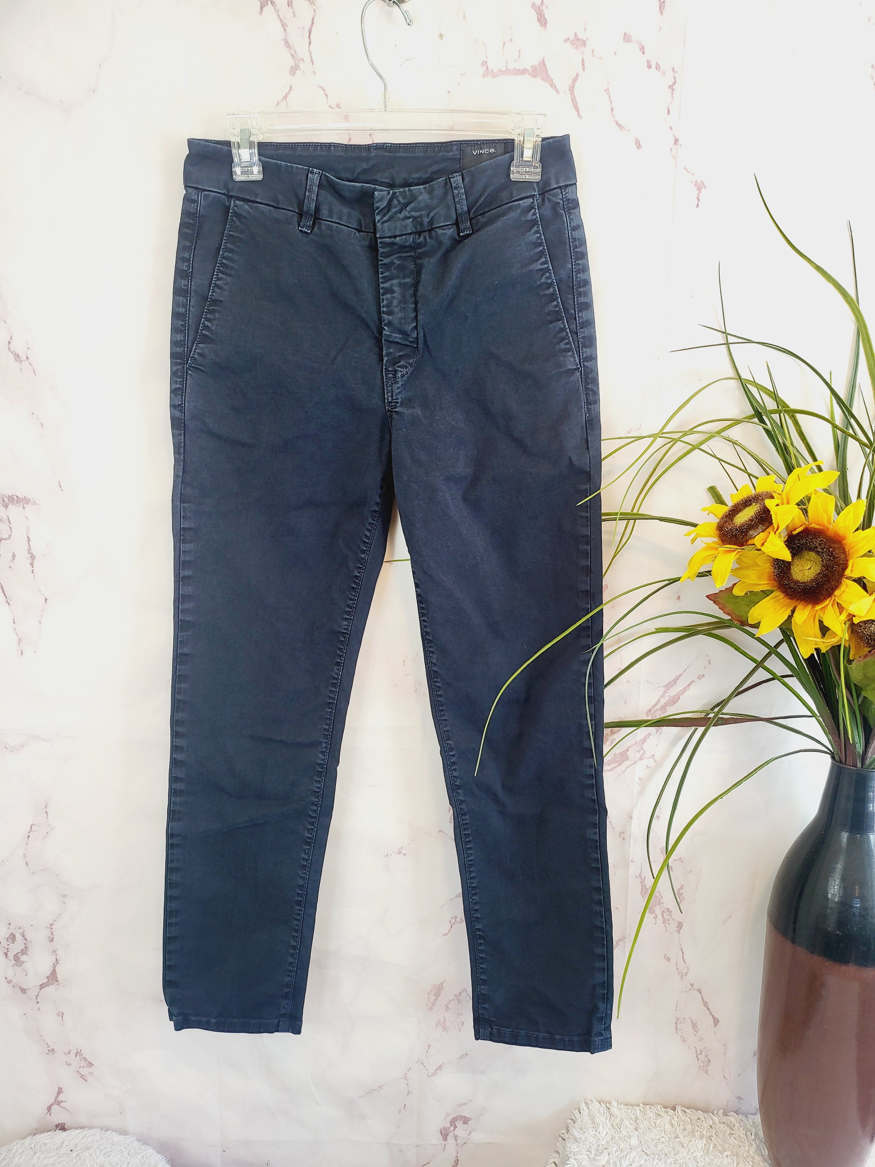 Vince High-Rise Straight Leg Chinos - Navy - 27