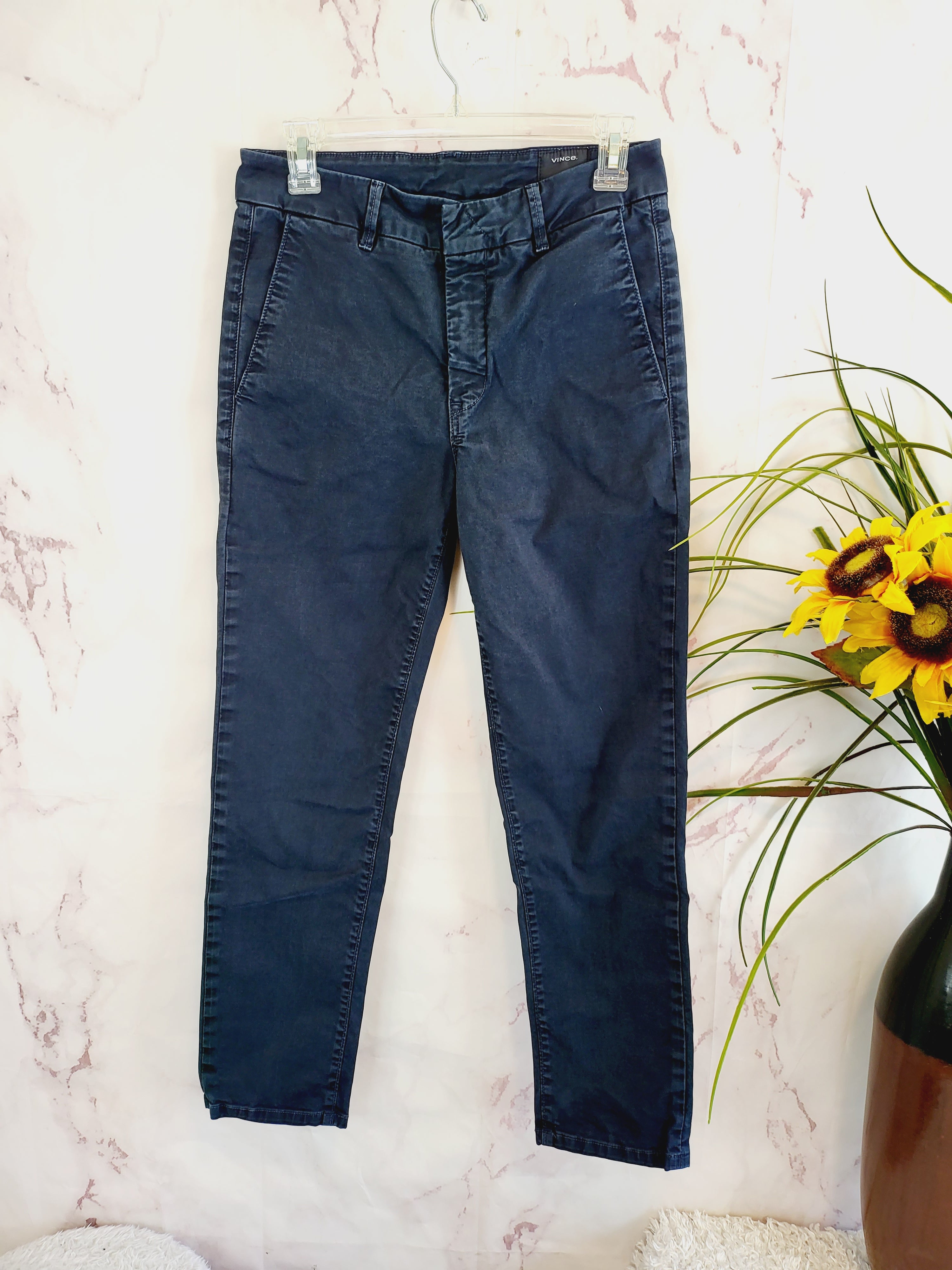 Vince High-Rise Straight Leg Chinos - Navy - 27