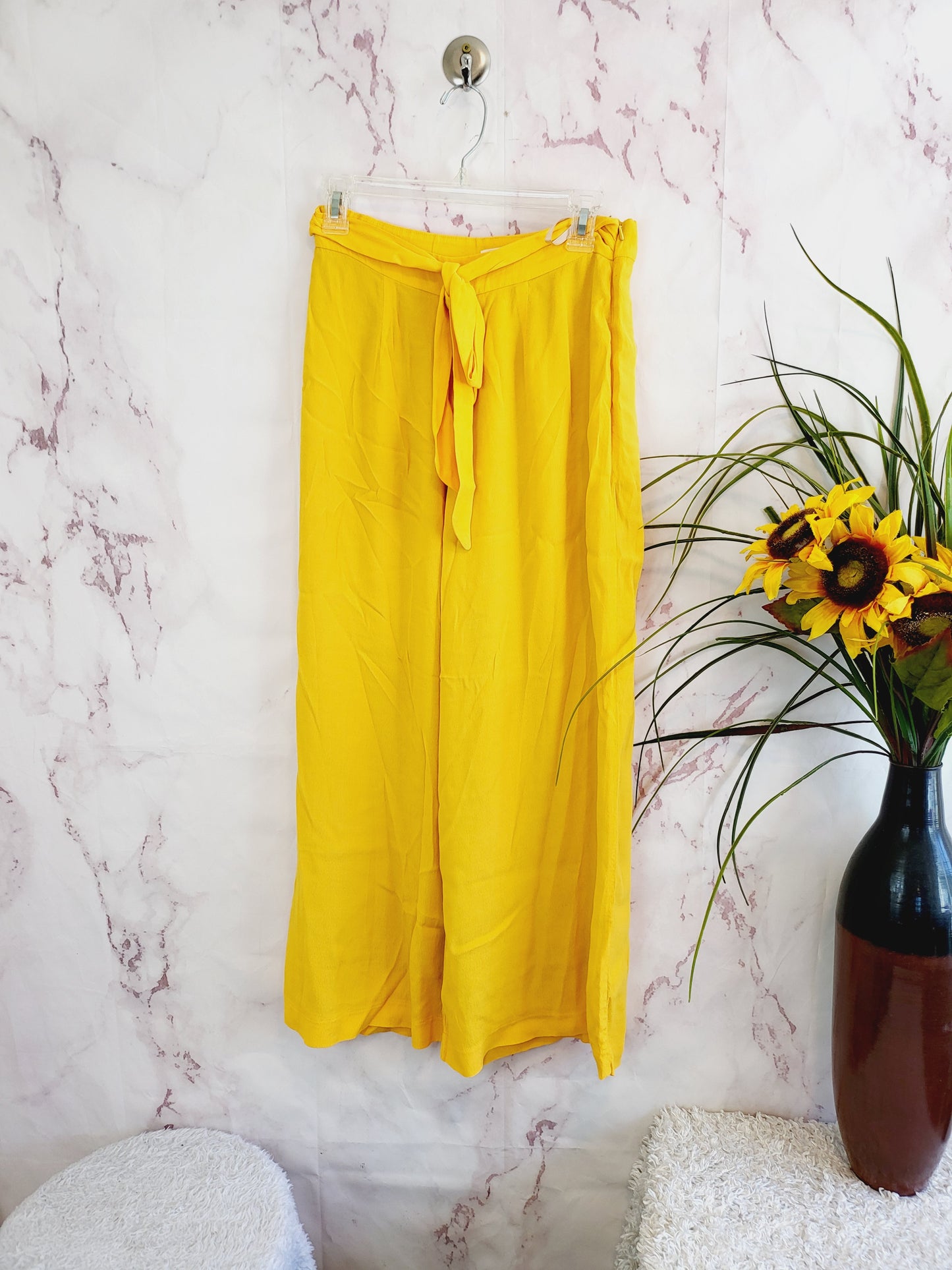 Paper Crown Wide Leg Belted Palazzo Pants - Yellow - S