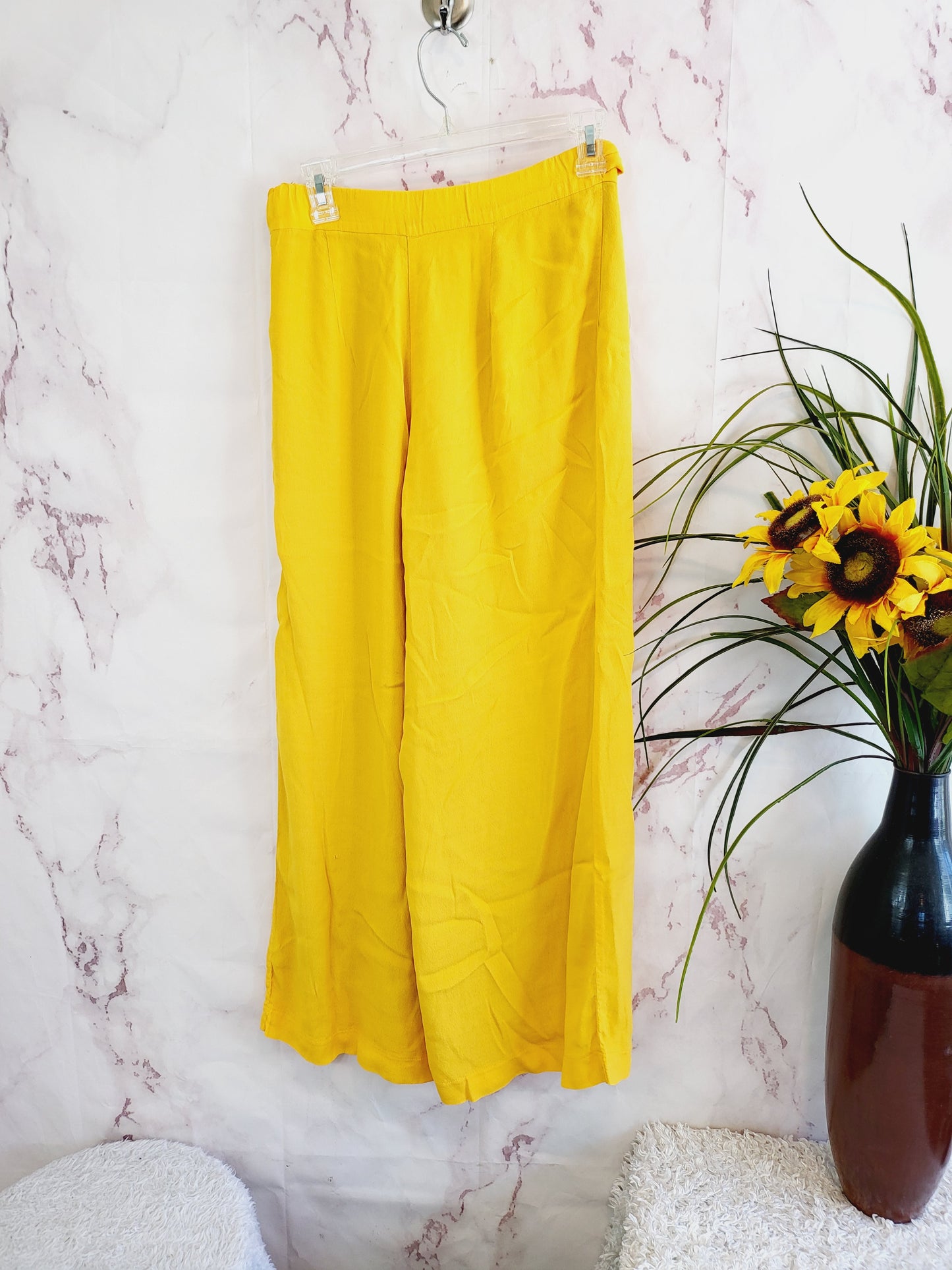 Paper Crown Wide Leg Belted Palazzo Pants - Yellow - S