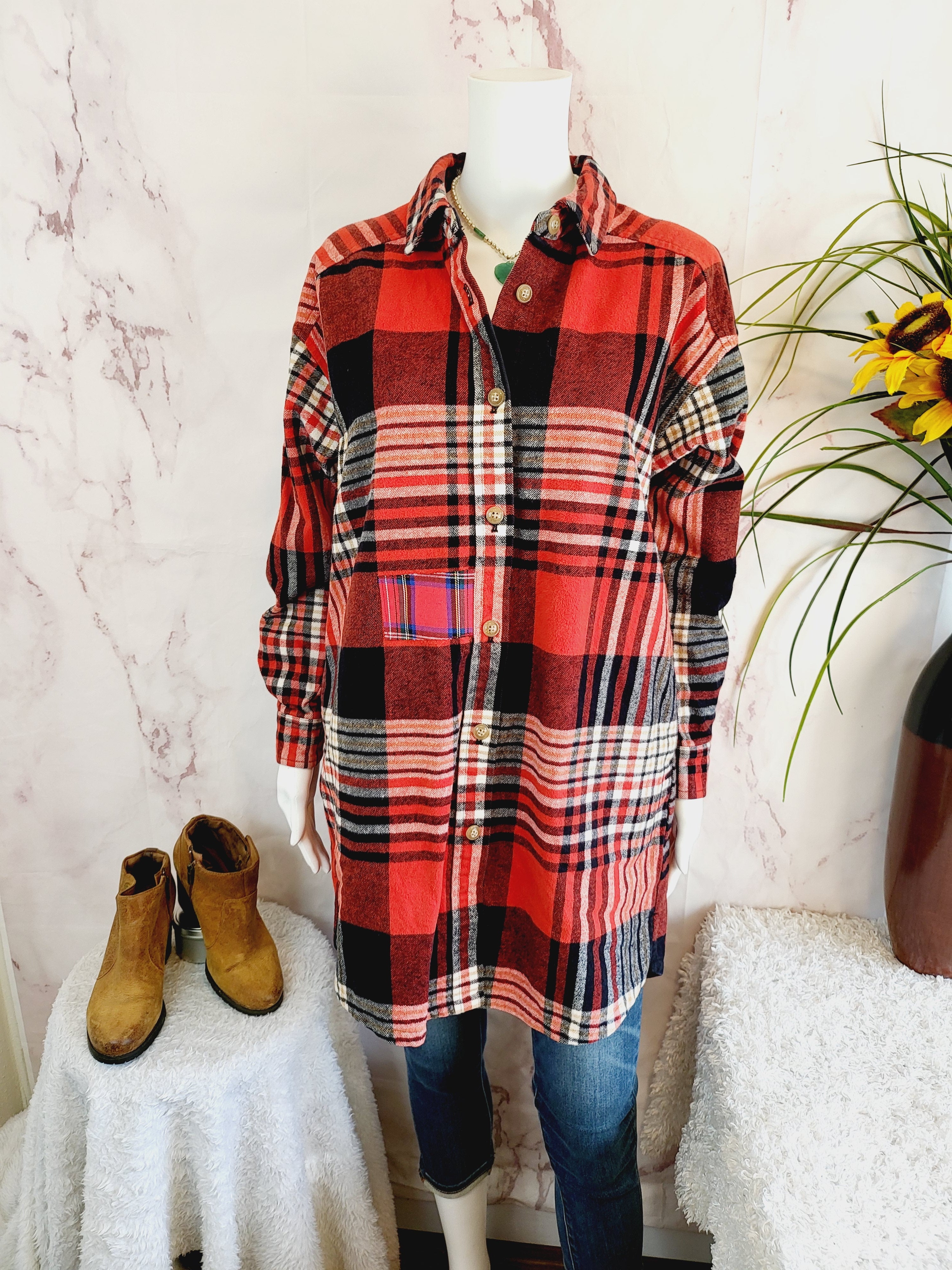 Scotch & Soda Oversized Brushed Cotton Button-Down Shirt - Plaid - Red Multi/0221