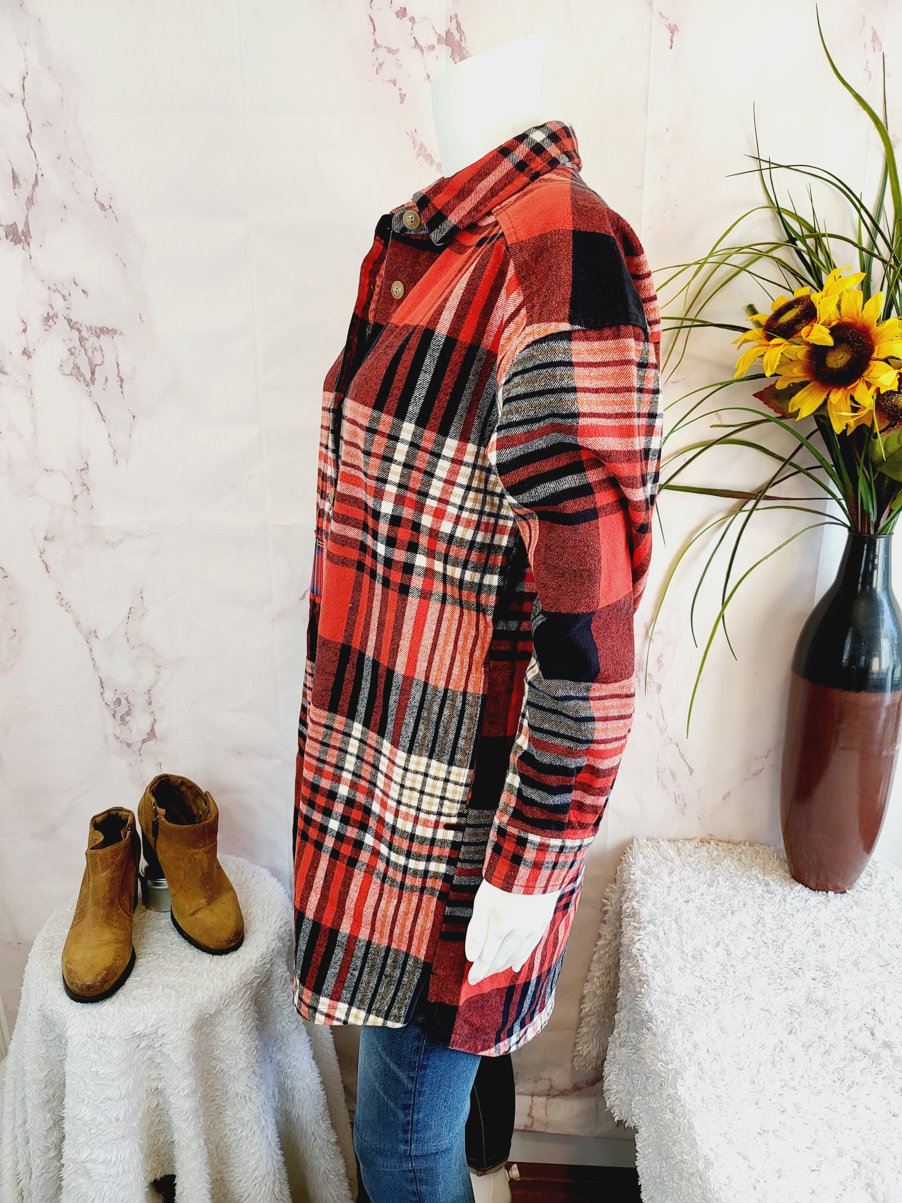 Scotch & Soda Oversized Brushed Cotton Button-Down Shirt - Plaid - Red Multi/0221
