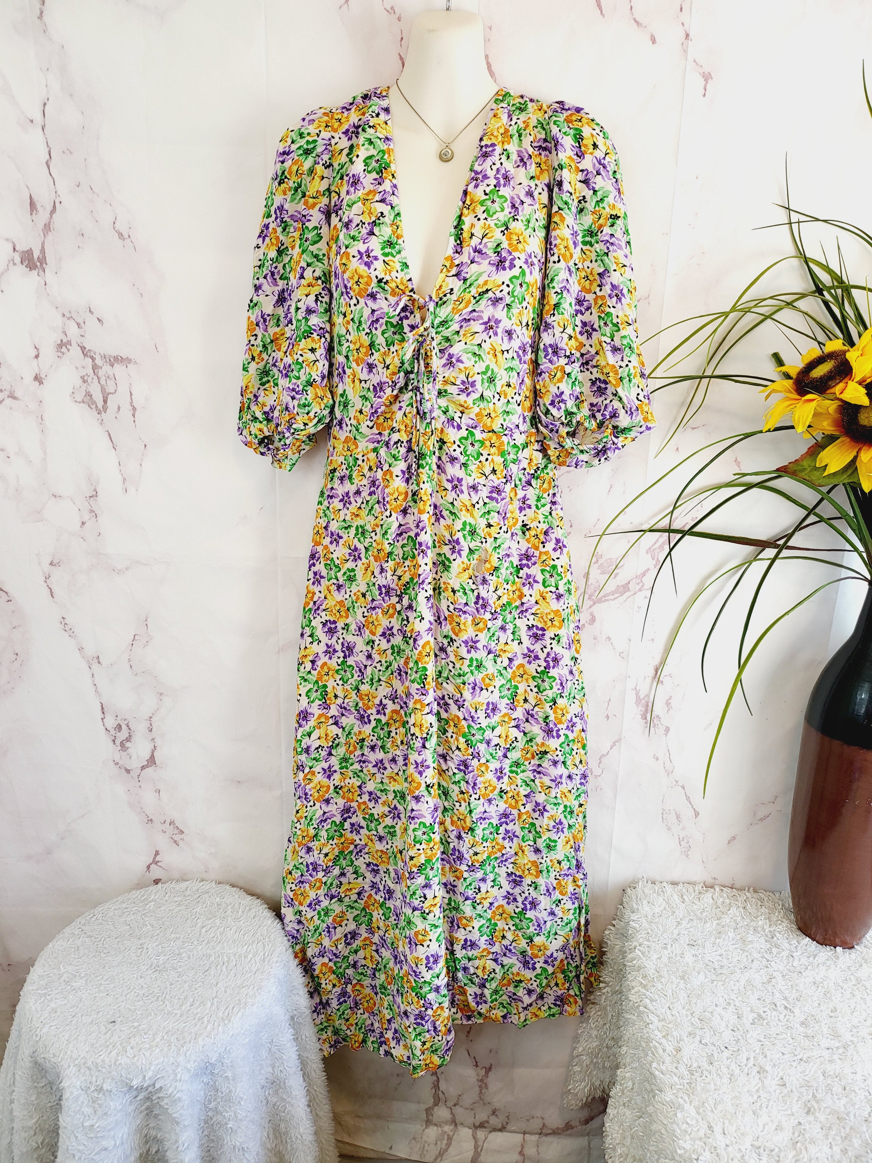 NICHOLAS Danielle Lace-Up Ruched Floral-Print Crepe Midi Dress Pink Us