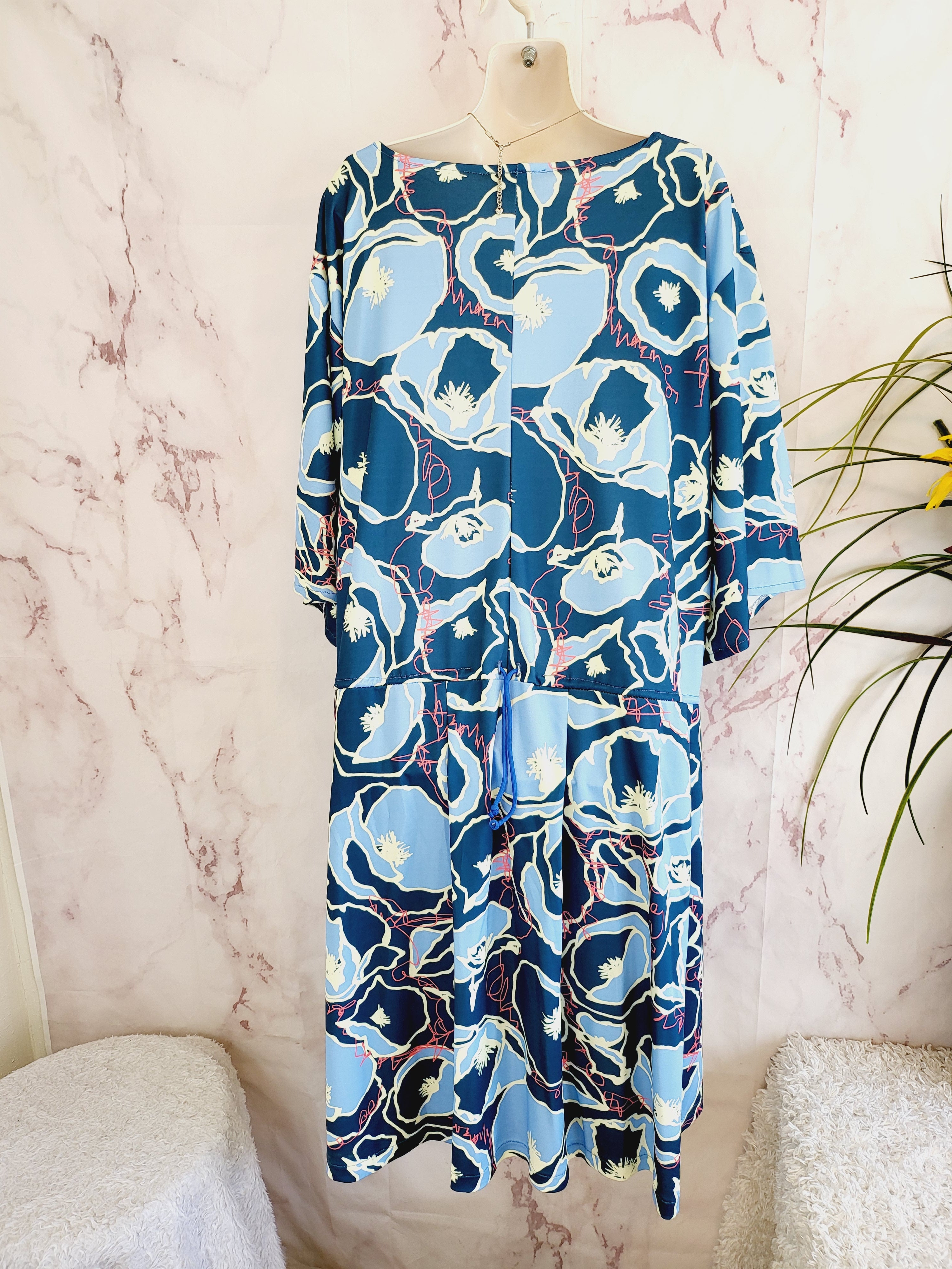 Poppyseed Maternity 3/4 Sleeve Adjustable Waist Floral Dress - Floral - Blue Multi