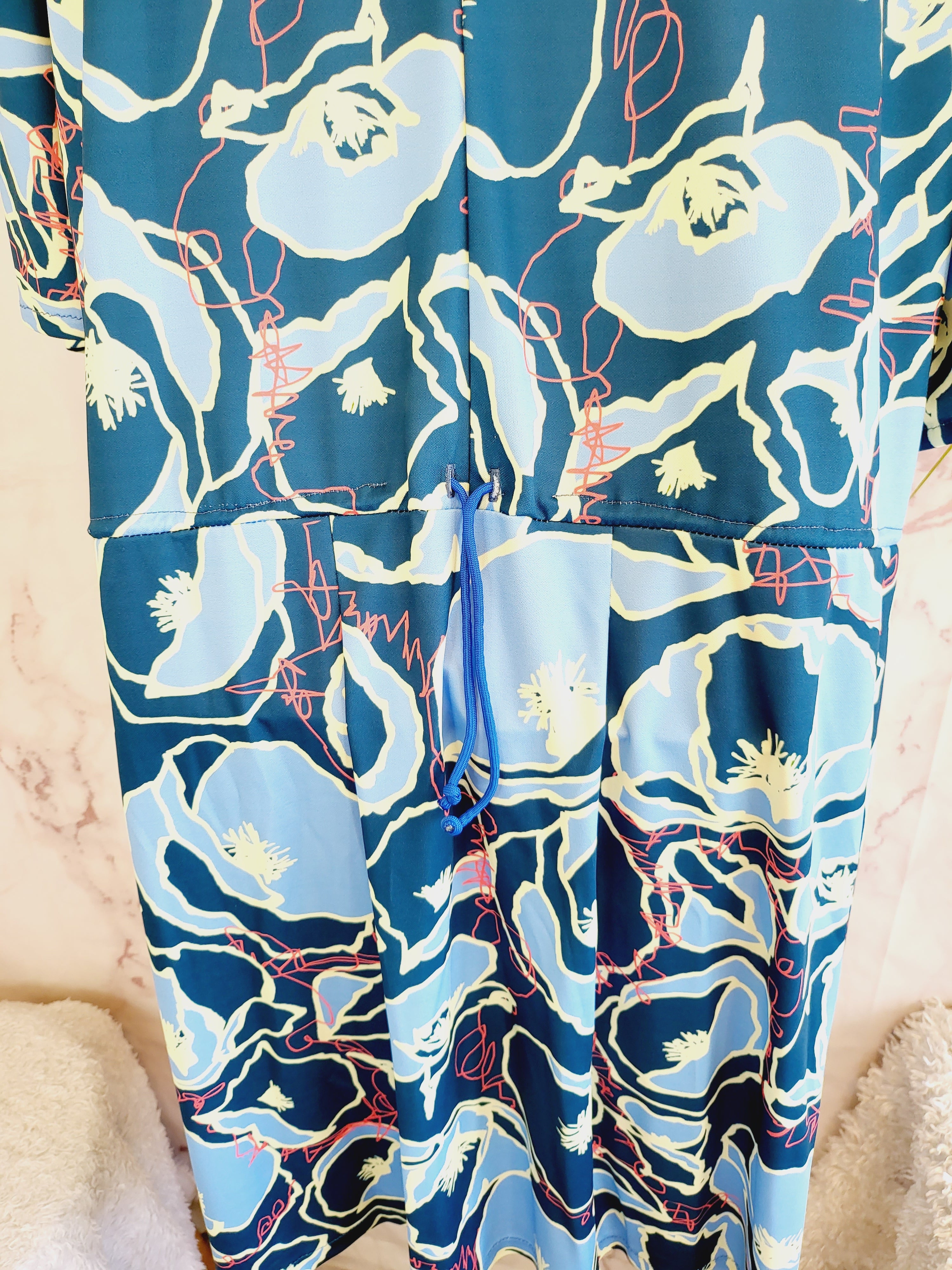 Poppyseed Maternity 3/4 Sleeve Adjustable Waist Floral Dress - Floral - Blue Multi