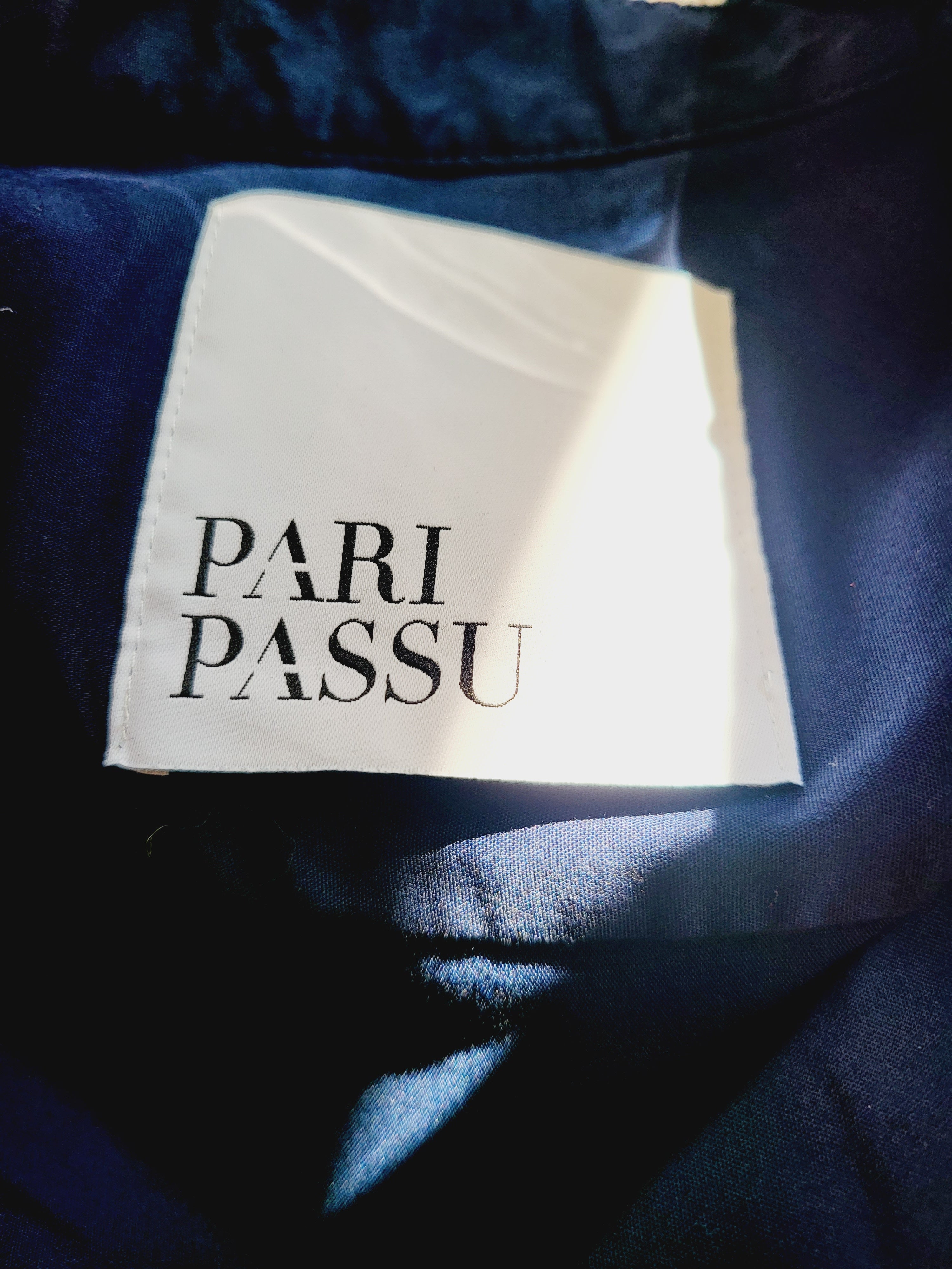 Pari Passu Mandarin Collar Button Up Shirt Fit B: "Curvier Body Type" - Navy