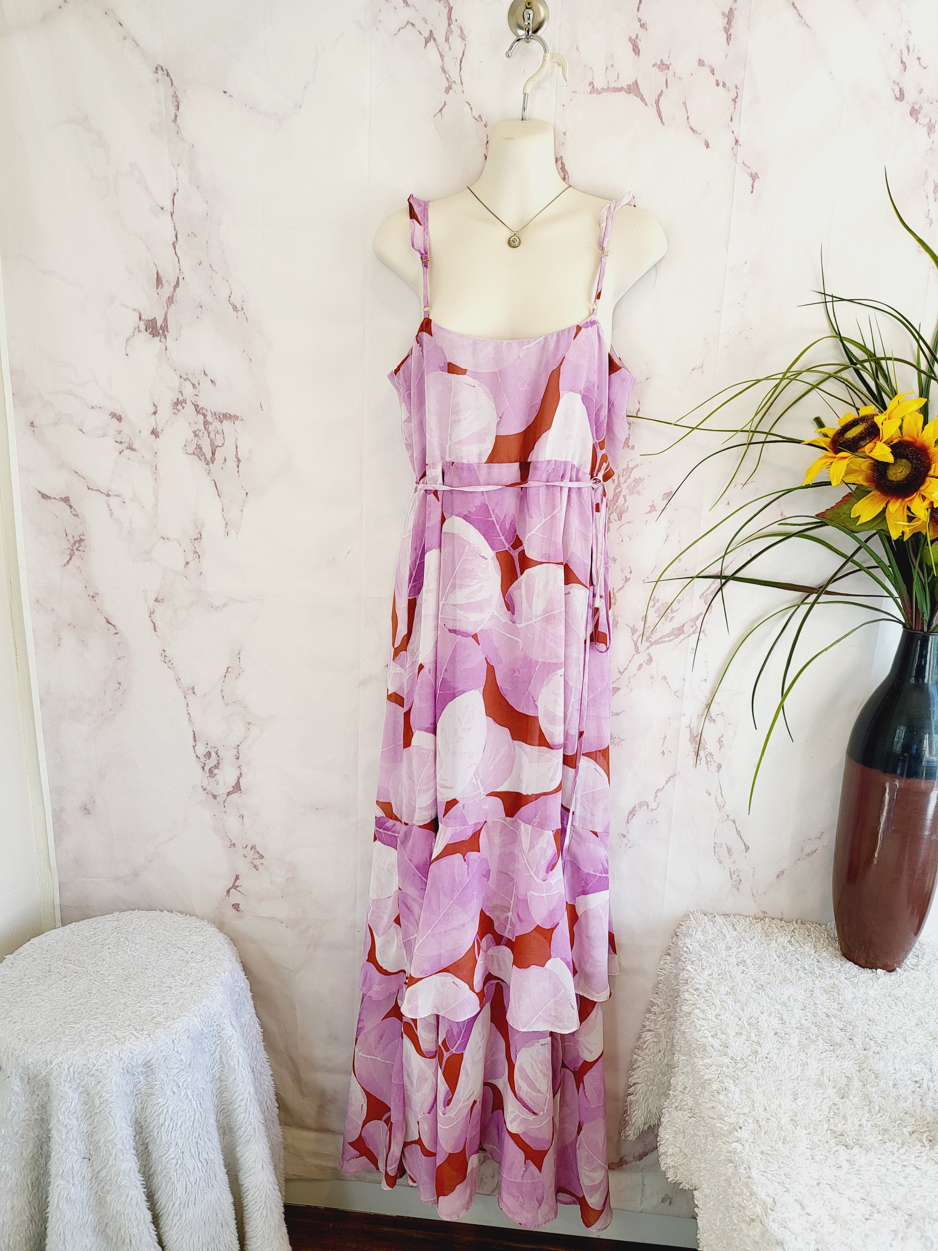 Hutch Sleeveless Georgia Wrap Maxi Dress - Floral - Pink Multi/Copper Neon Eucalyptus