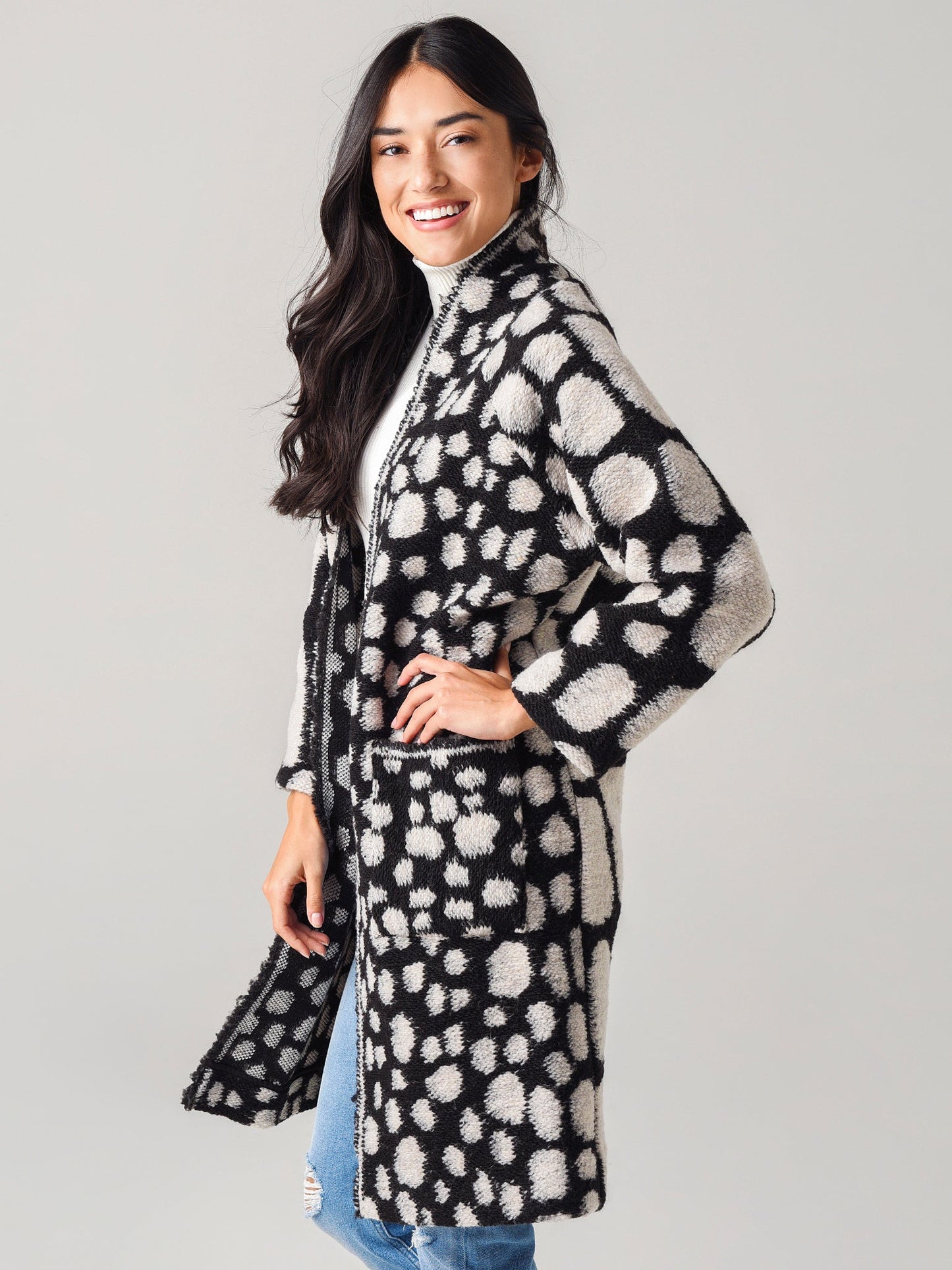 Hunter Bell Keller Open Front Cardigan - Dots - Black Multi/Mineral Dot - XS