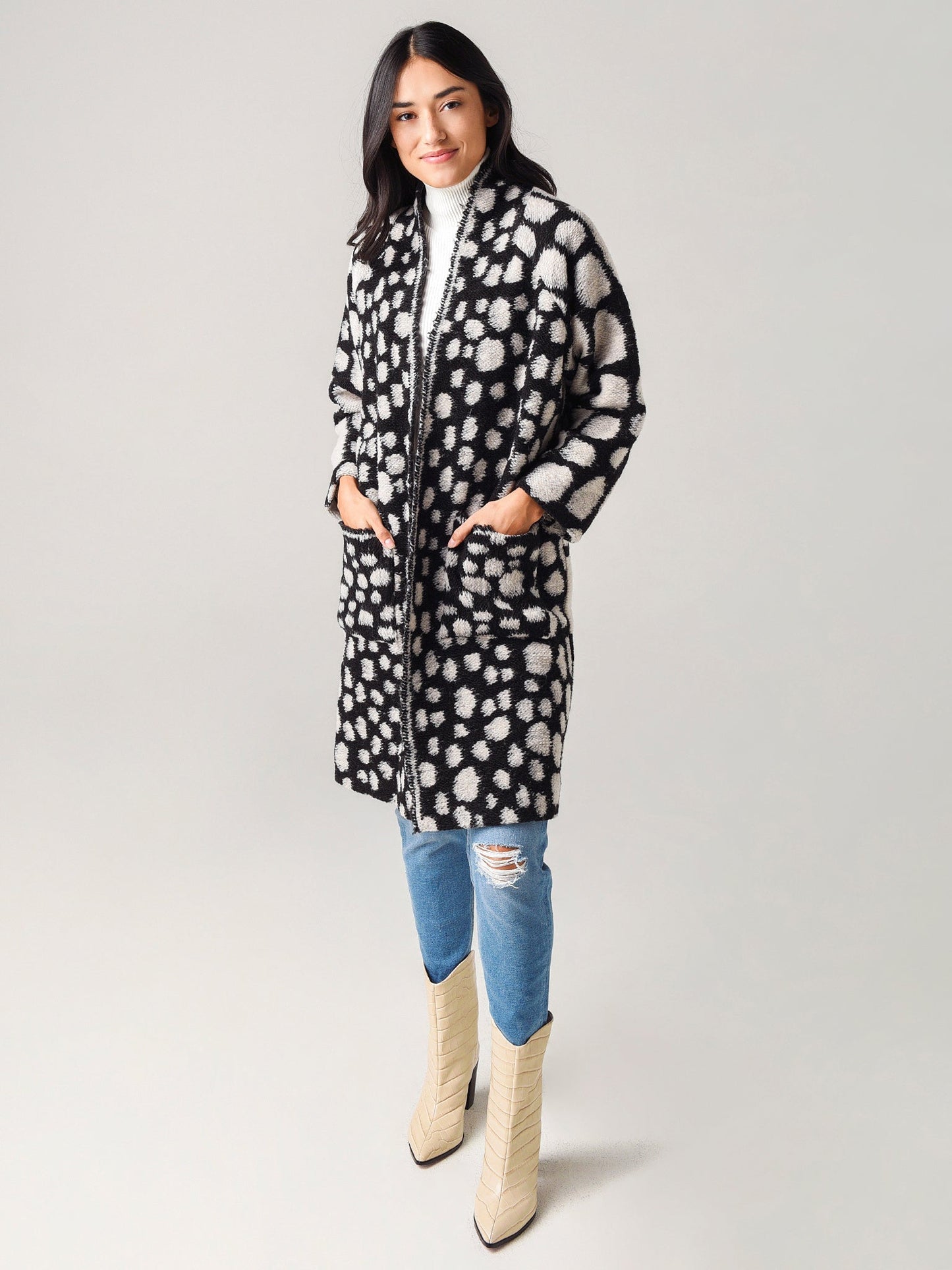 Hunter Bell Keller Open Front Cardigan - Dots - Black Multi/Mineral Dot - XS