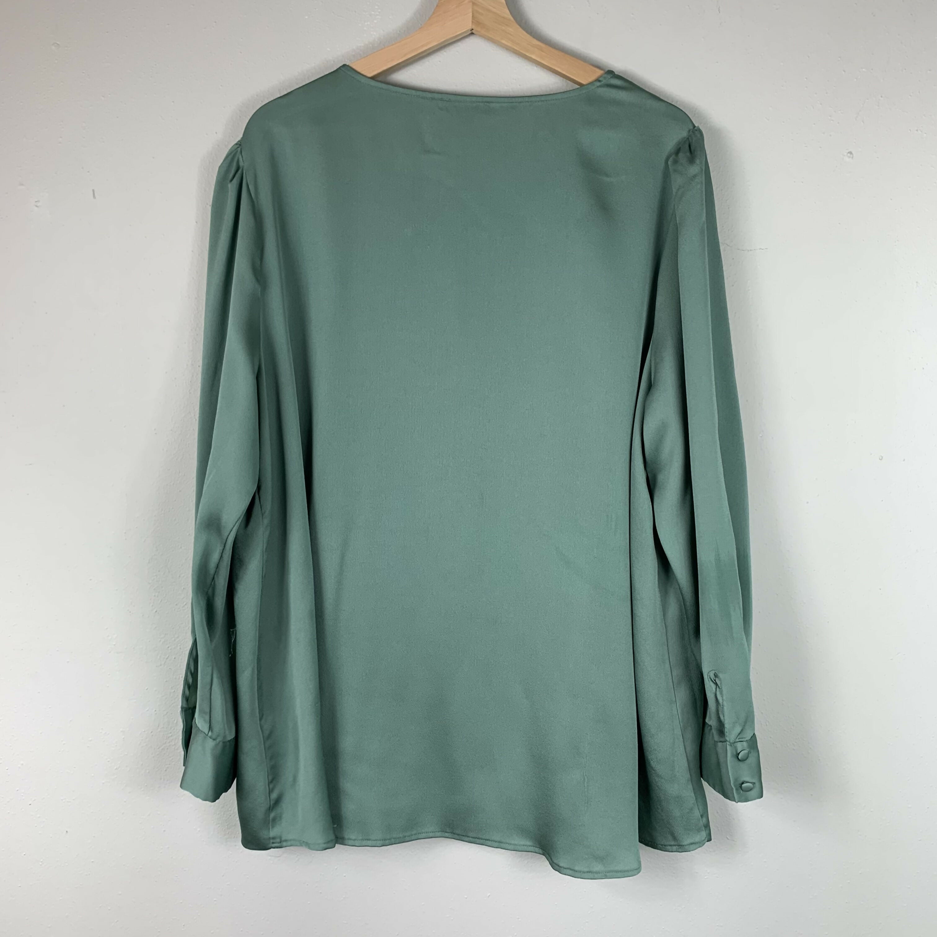 Vince Camuto Drape Front Satin Blouse - Sage Green - 2X