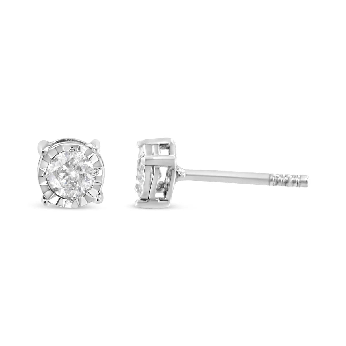 Haus of Brilliance .925 Sterling Silver 3/8 Cttw Miracle-Set Round Brilliant Cut Diamond Solitaire Stud Earrings (K-L Color, I2-I3 Clarity)