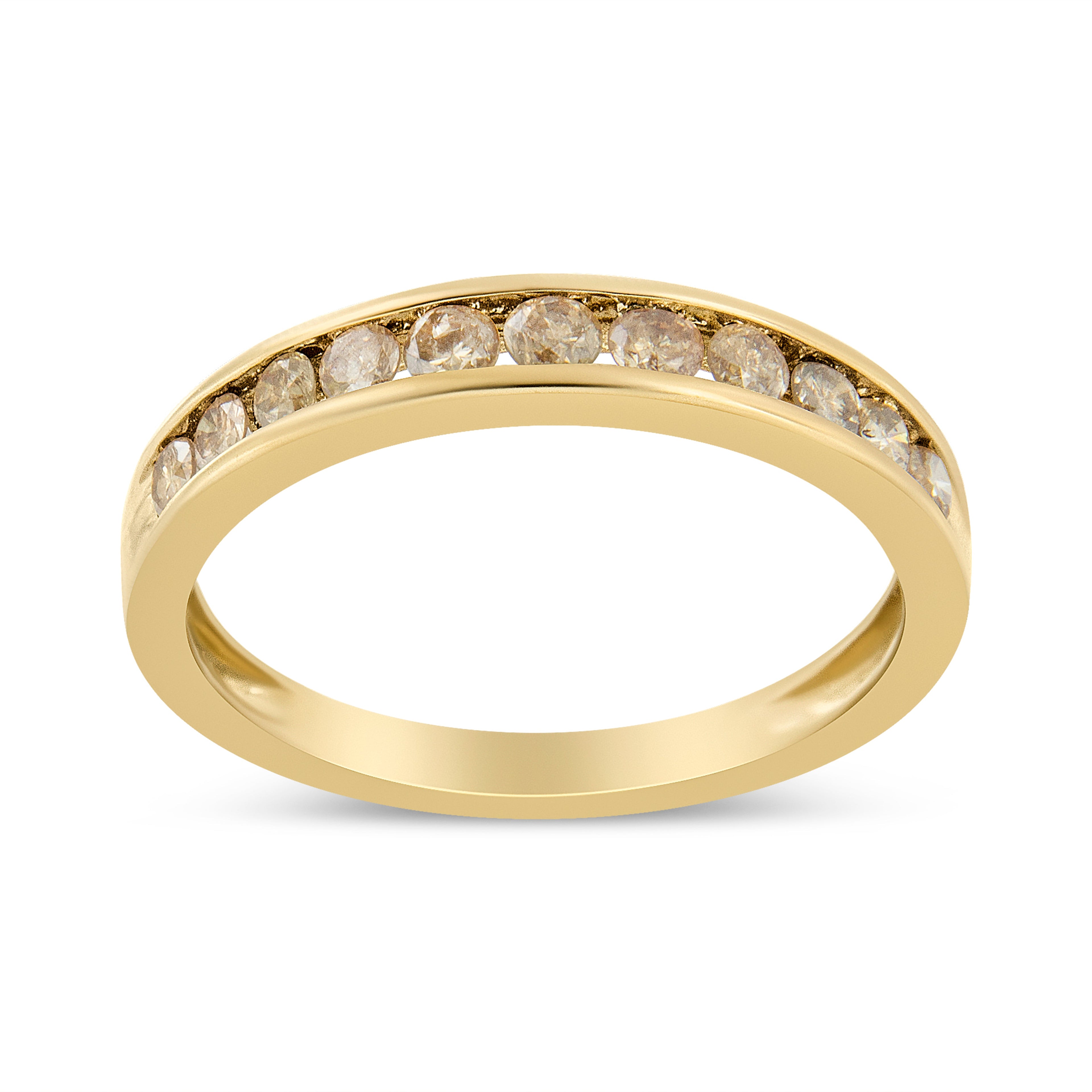 Haus of Brilliance 14K Yellow Gold Plated .925 Sterling Silver 1/2 Cttw Channel Set Round Champagne Diamond 11 Stone Band Ring (K-L Color, I1-I2 Clarity) - Size 8