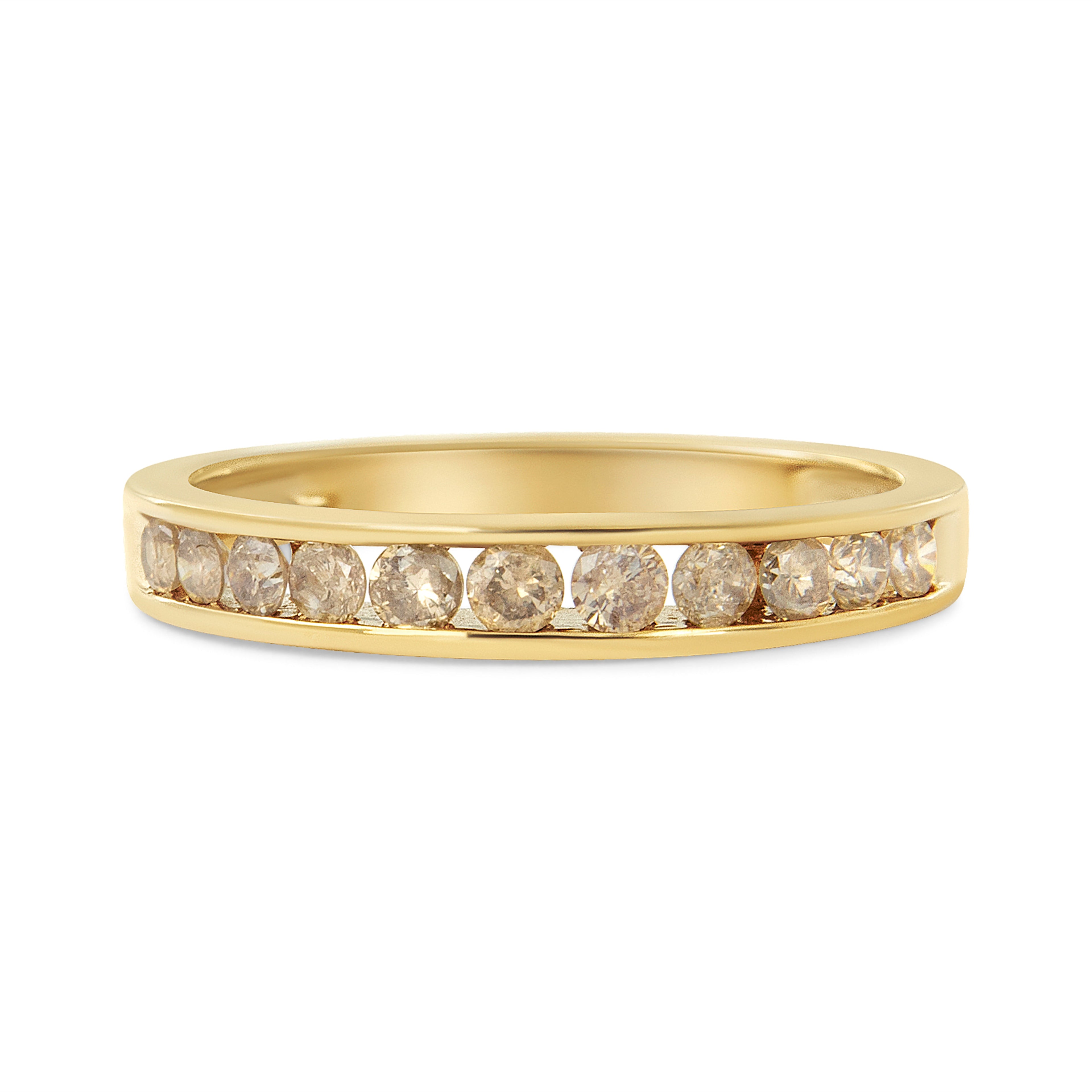 Haus of Brilliance 14K Yellow Gold Plated .925 Sterling Silver 1/2 Cttw Channel Set Round Champagne Diamond 11 Stone Band Ring (K-L Color, I1-I2 Clarity) - Size 8