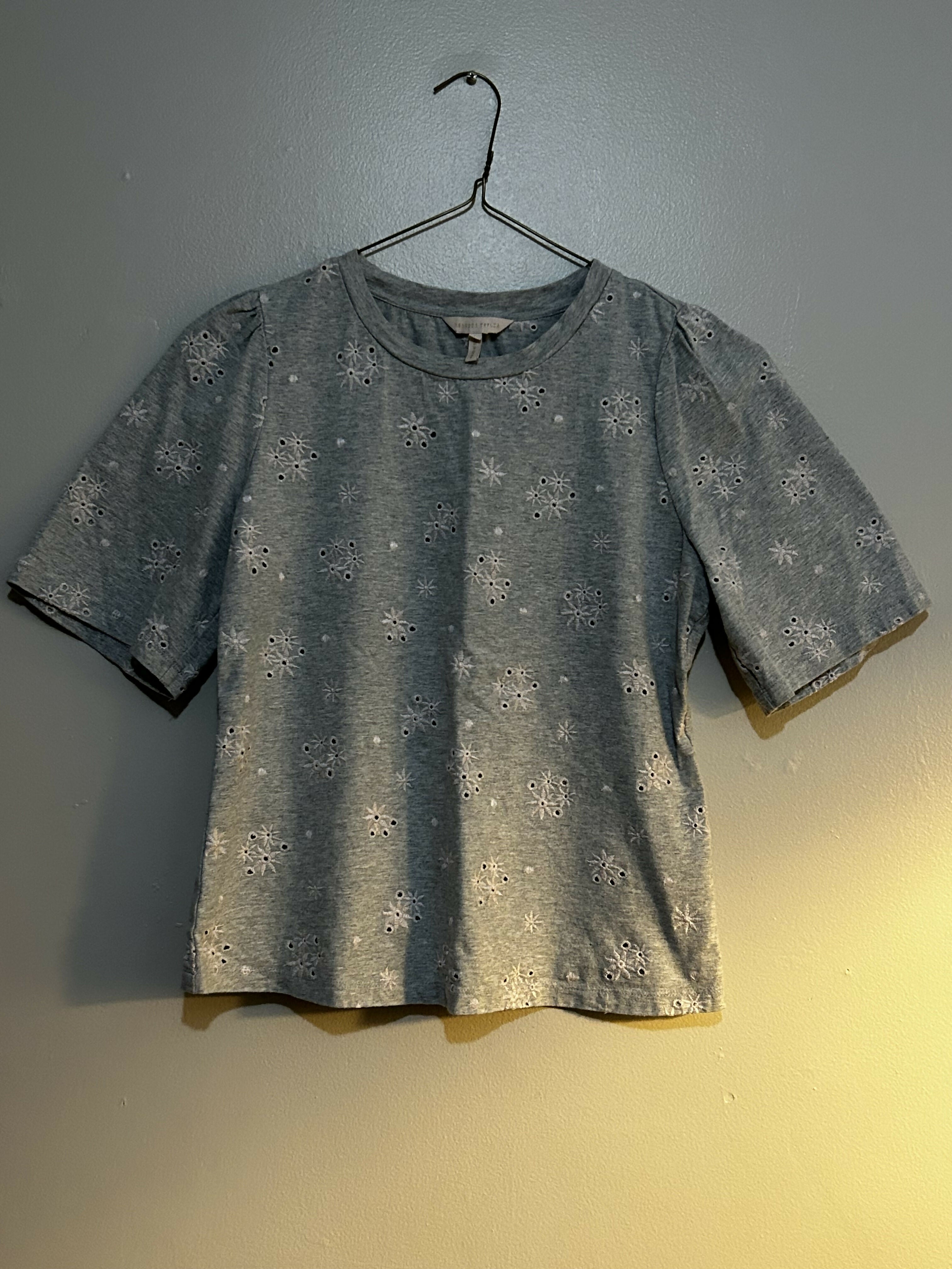 Rebecca Taylor Dree Embroidered T-Shirt - Floral - Gray Multi/Grey Melange - L