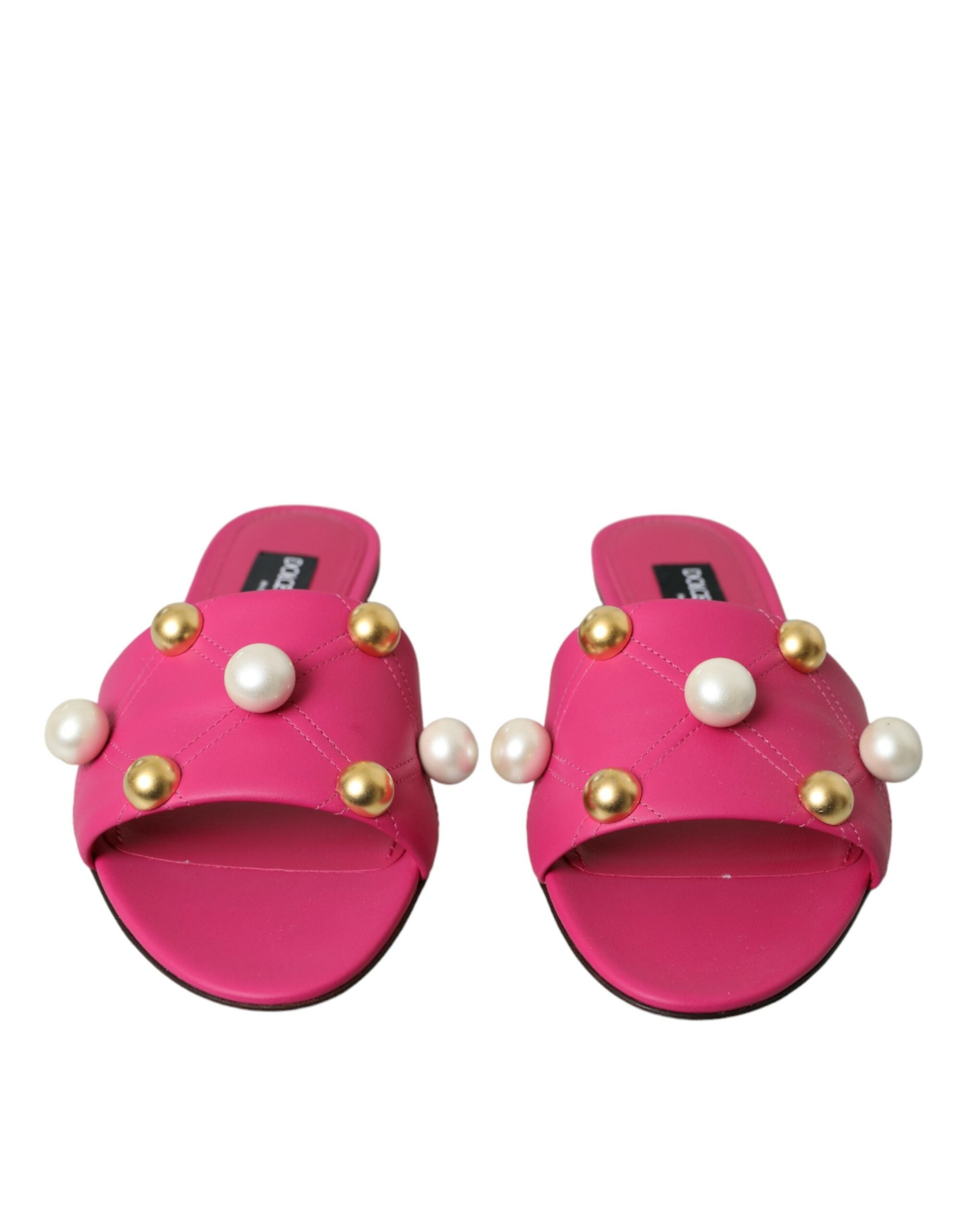 Dolce & Gabbana Dolce & Gabbana Pink Embellished Leather Flats Sandals Shoes/EU39/US8.5/Pink