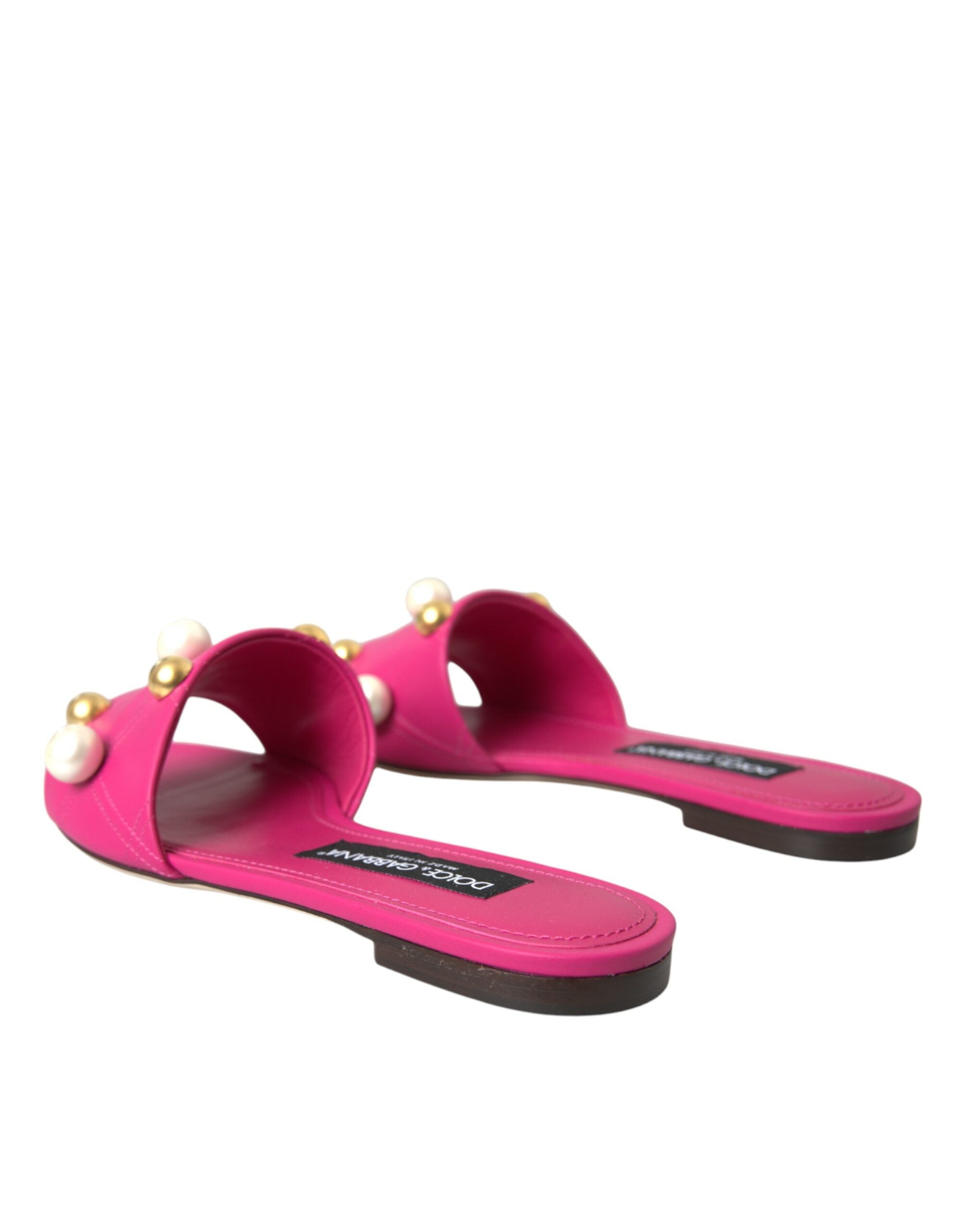 Dolce & Gabbana Dolce & Gabbana Pink Embellished Leather Flats Sandals Shoes/EU39/US8.5/Pink