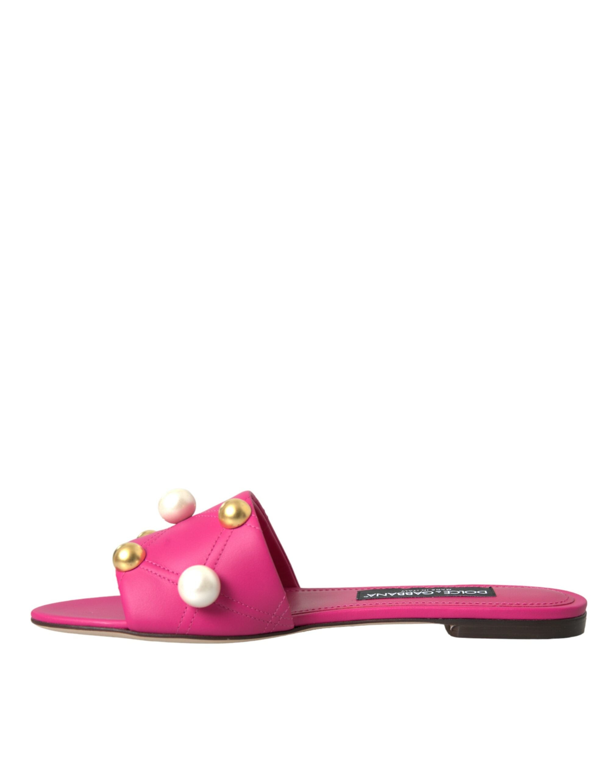 Dolce & Gabbana Dolce & Gabbana Pink Embellished Leather Flats Sandals Shoes/EU39/US8.5/Pink