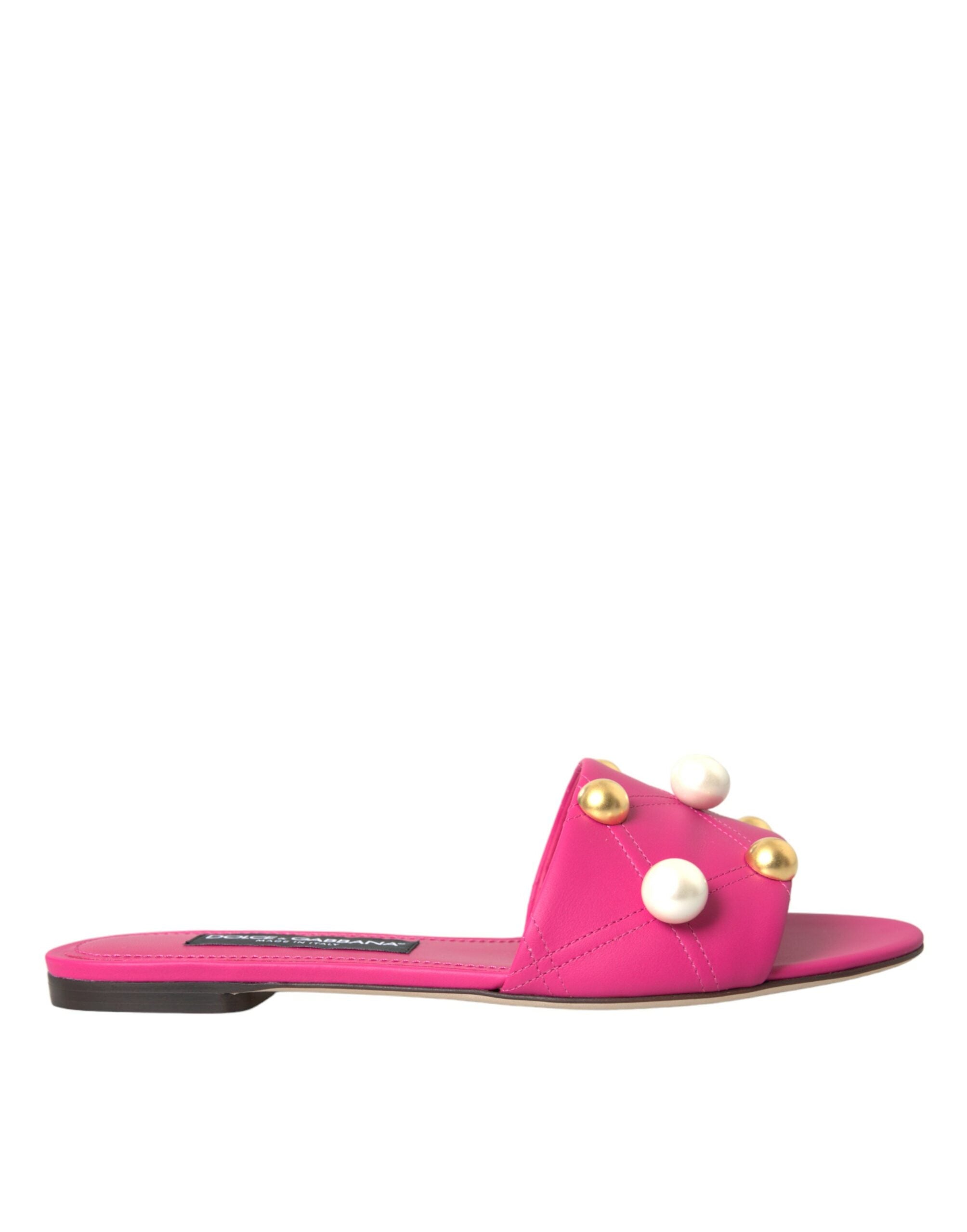 Dolce & Gabbana Dolce & Gabbana Pink Embellished Leather Flats Sandals Shoes/EU39/US8.5/Pink