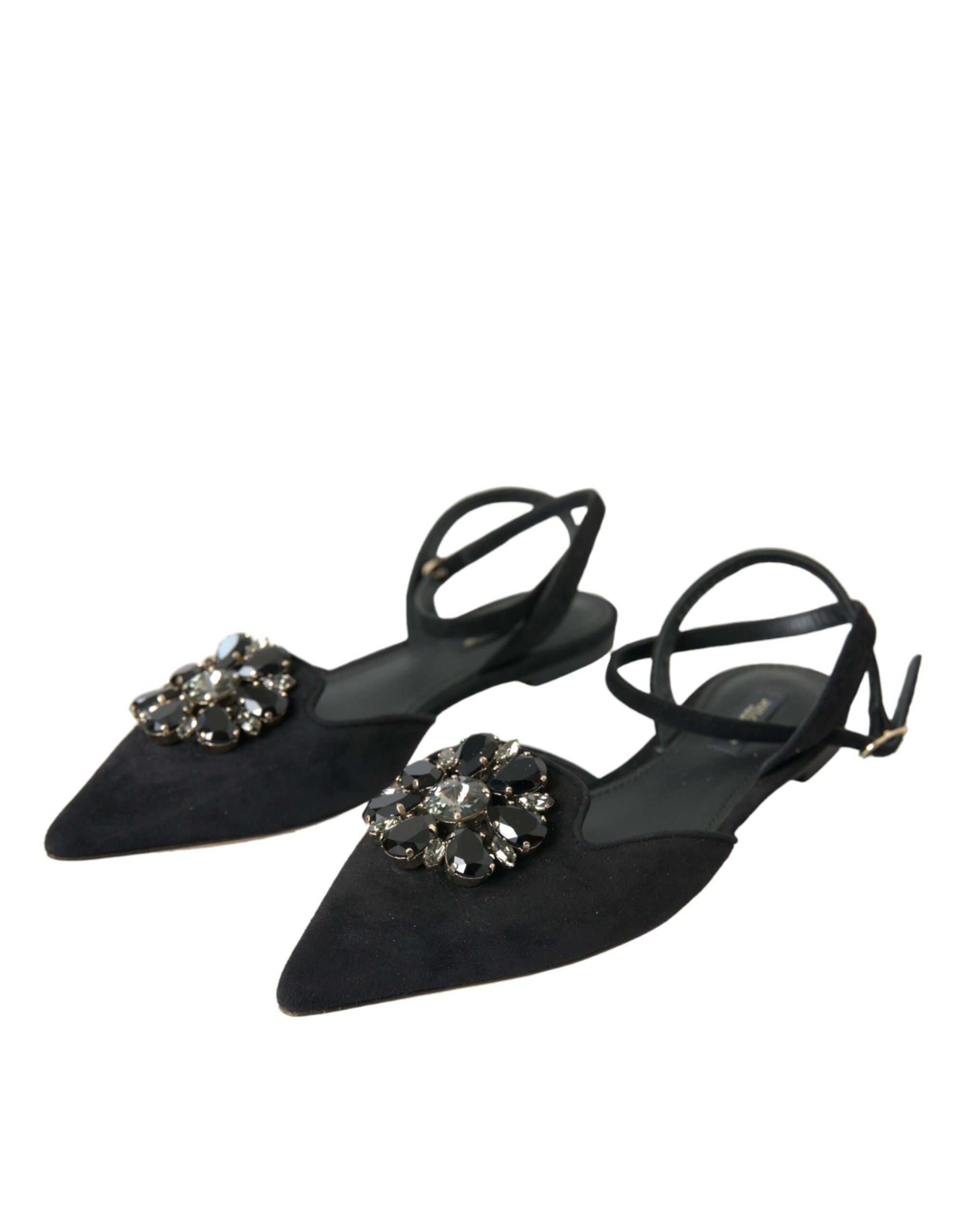 Dolce & Gabbana Dolce & Gabbana Black Leather Crystal Slingback Sandals Shoes/EU38/US7.5/Black