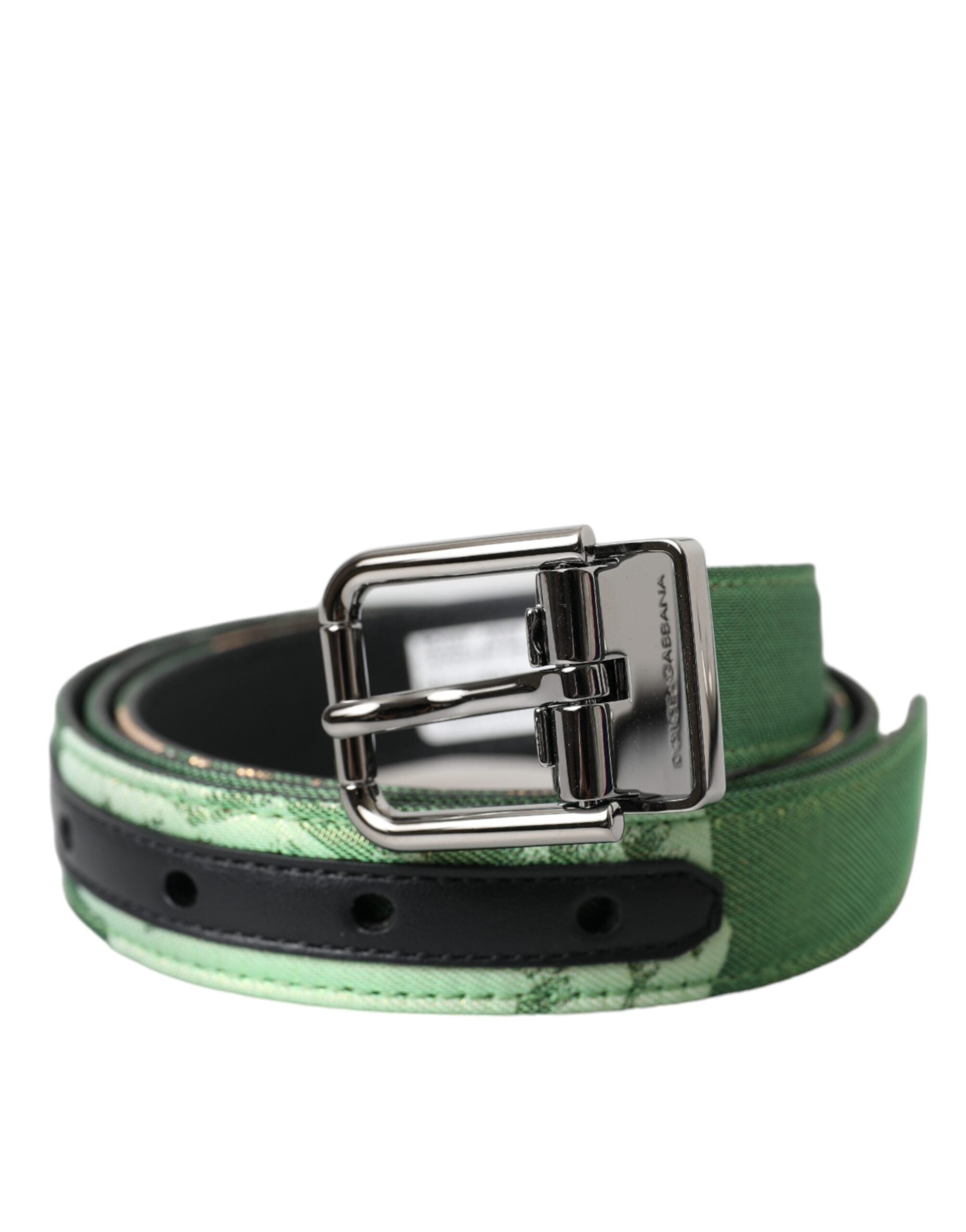 Dolce & Gabbana Dolce & Gabbana Green Leather Jacquard Silver Metal Buckle Belt/90 cm / 36 Inches/Green