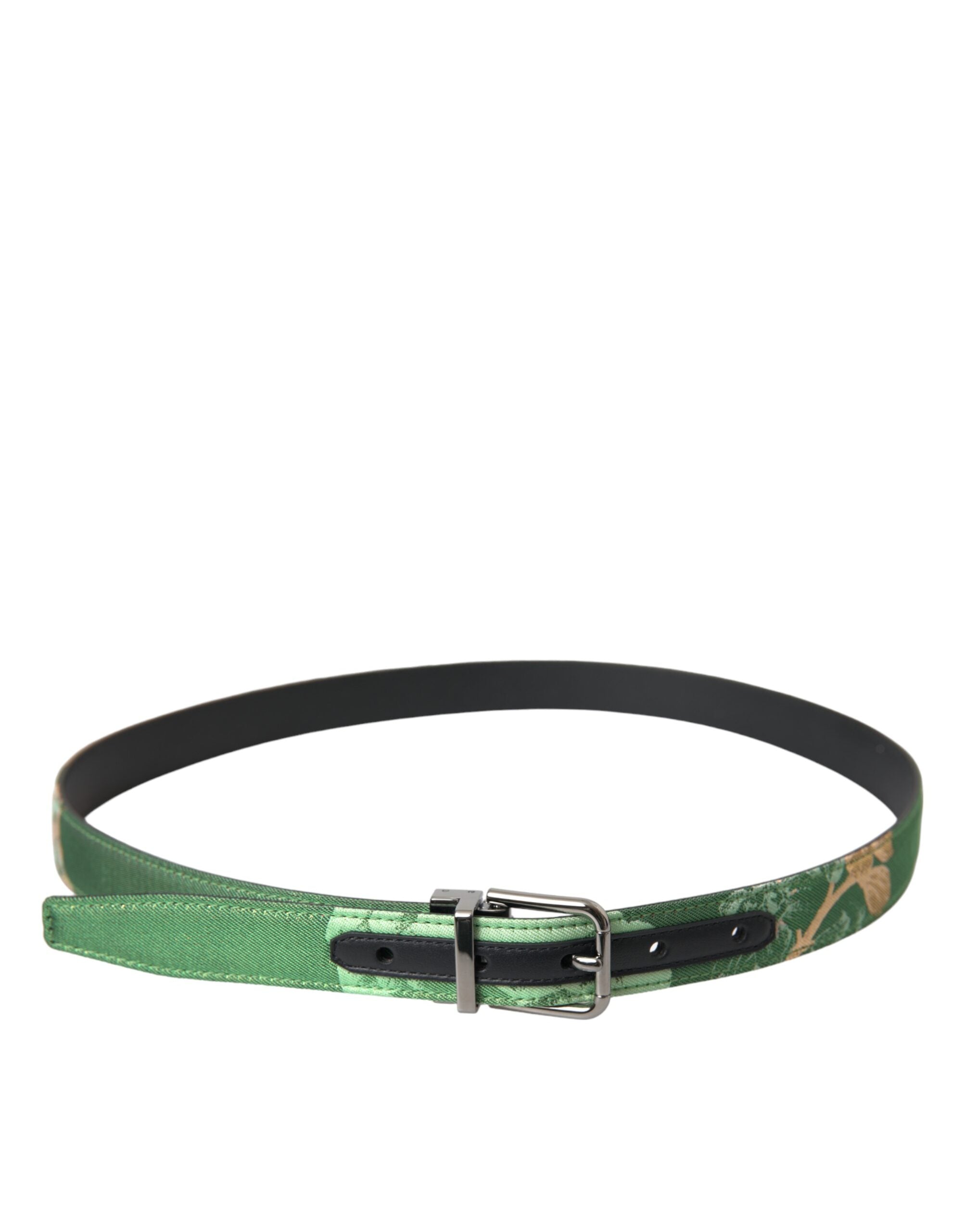Dolce & Gabbana Dolce & Gabbana Green Leather Jacquard Silver Metal Buckle Belt/90 cm / 36 Inches/Green