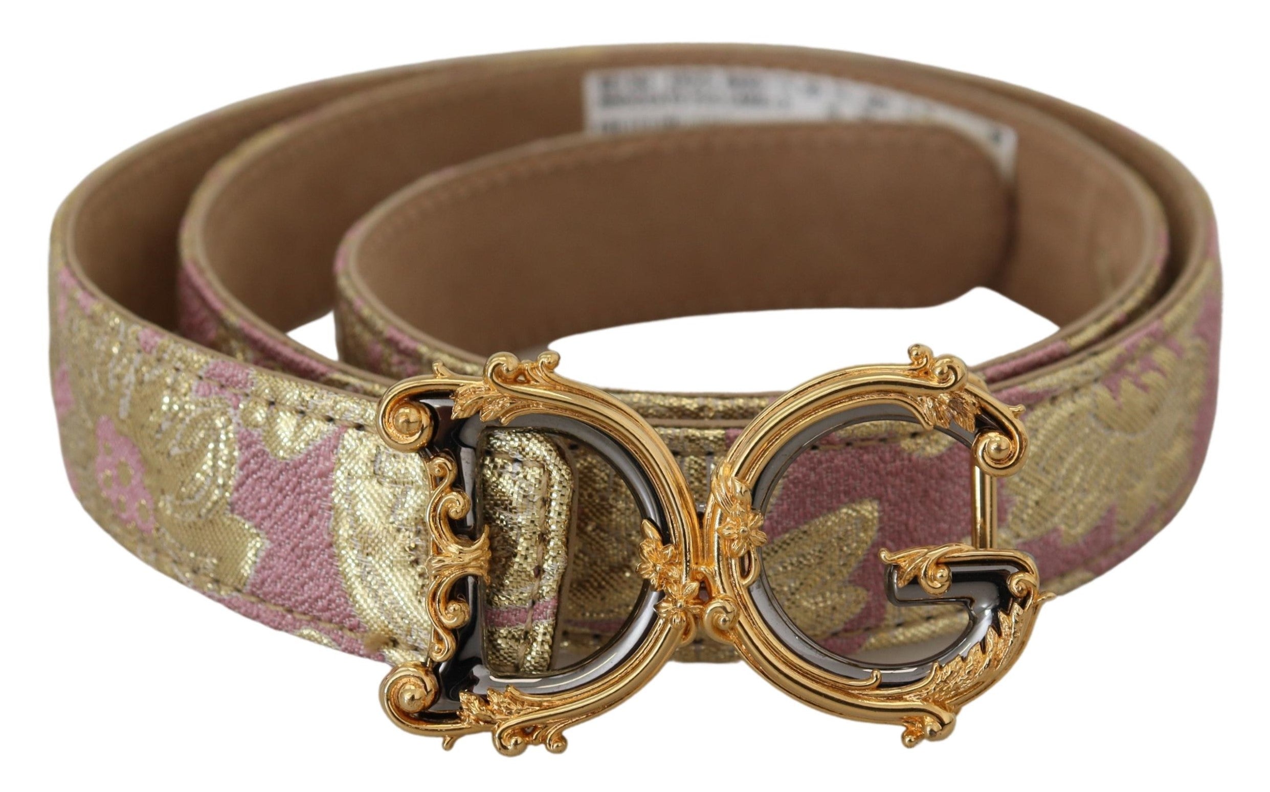 Dolce & Gabbana Dolce & Gabbana Pink Jaquard DG Logo Gold Metal Buckle Belt/75 cm / 30 Inches/Pink