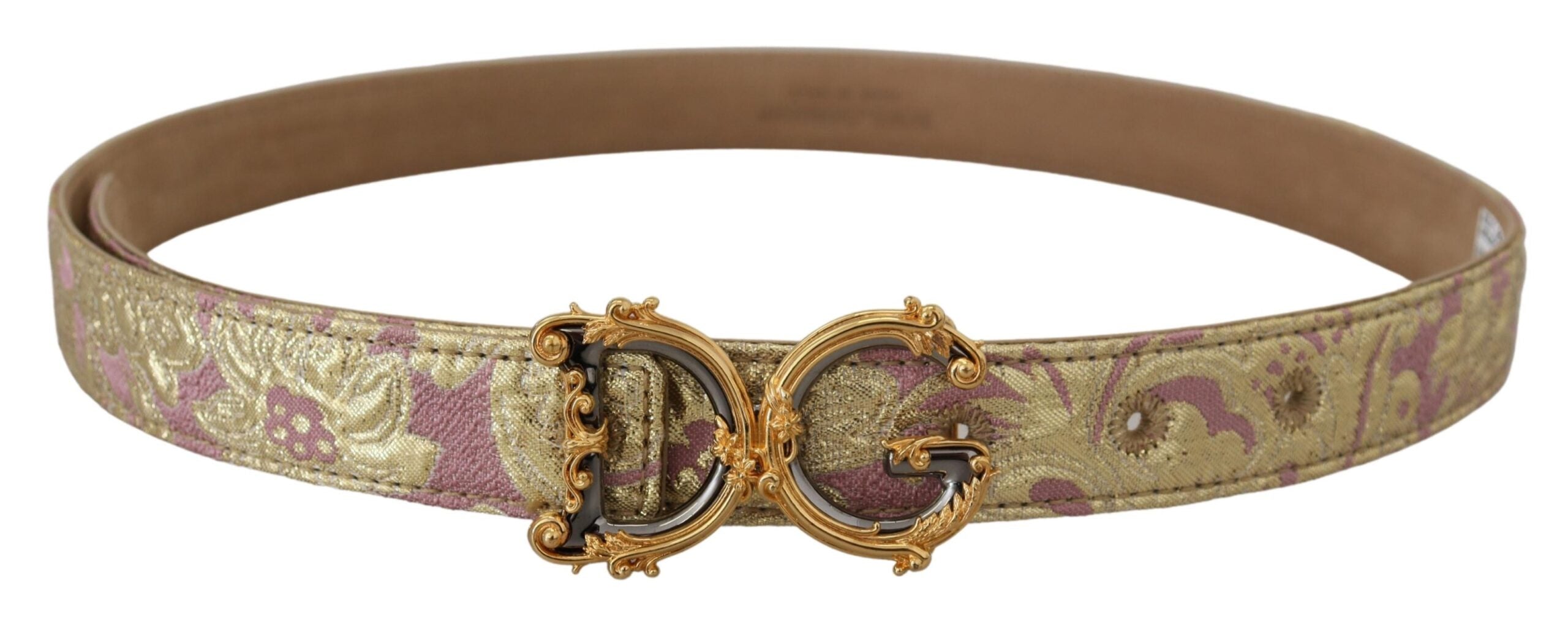 Dolce & Gabbana Dolce & Gabbana Pink Jaquard DG Logo Gold Metal Buckle Belt/75 cm / 30 Inches/Pink