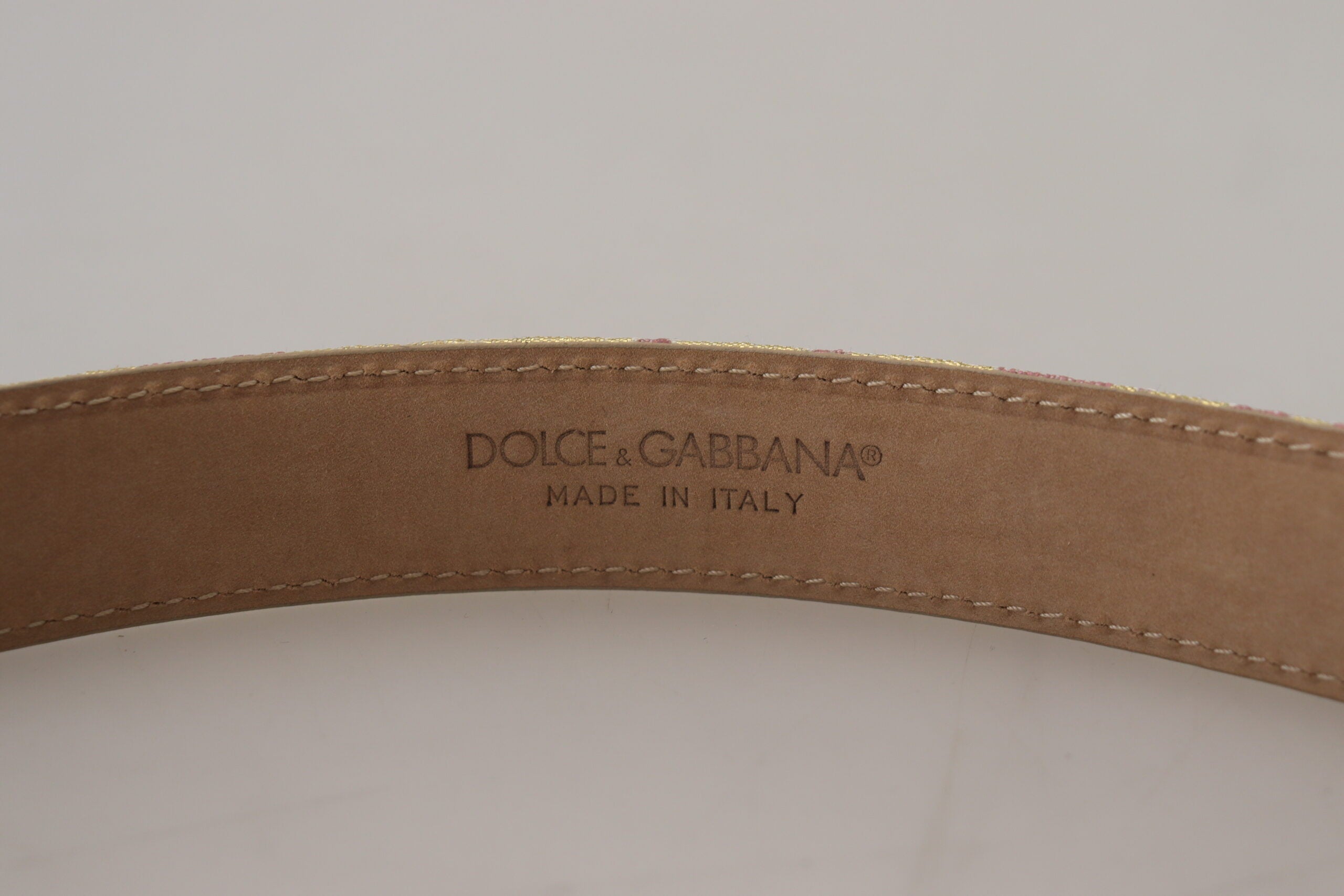 Dolce & Gabbana Dolce & Gabbana Pink Jaquard DG Logo Gold Metal Buckle Belt/75 cm / 30 Inches/Pink