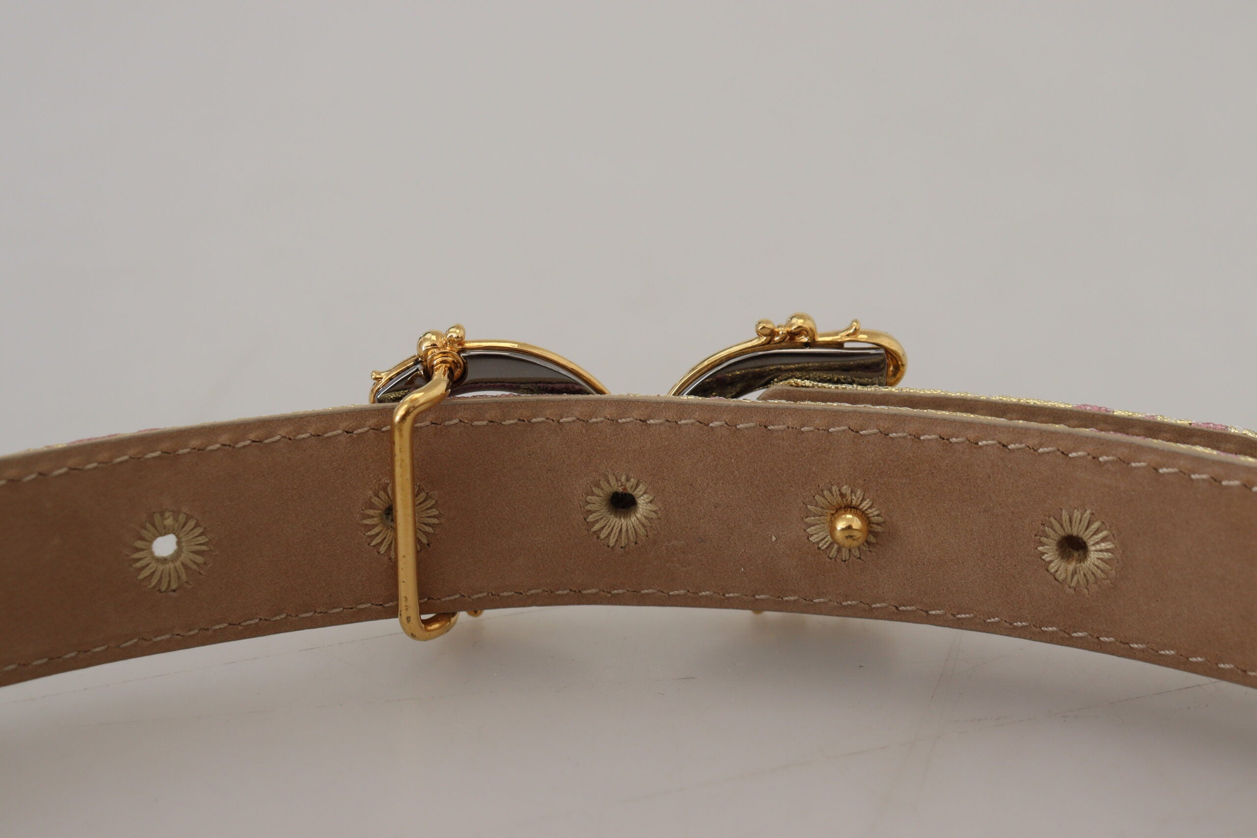 Dolce & Gabbana Dolce & Gabbana Pink Jaquard DG Logo Gold Metal Buckle Belt/75 cm / 30 Inches/Pink