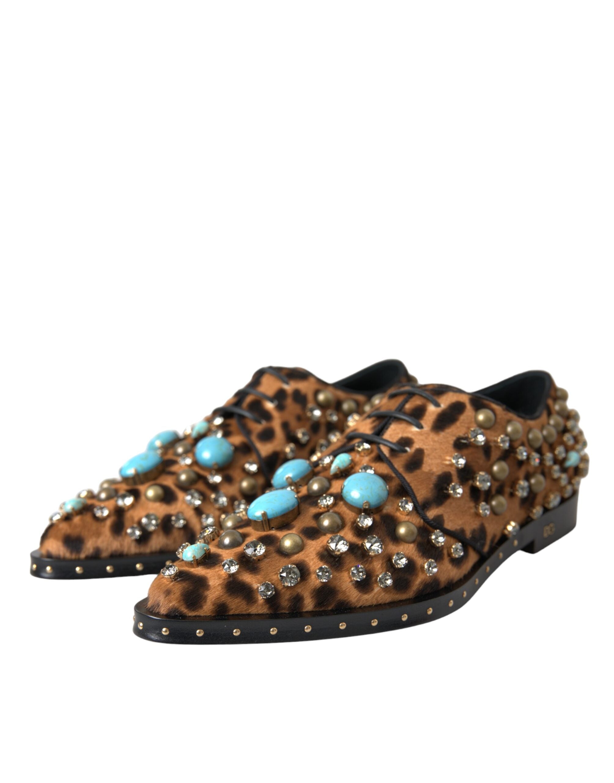 Dolce & Gabbana Dolce & Gabbana Brown Leopard Hair Crystal Dress Broque Shoes/EU37.5/US7/Black and Brown