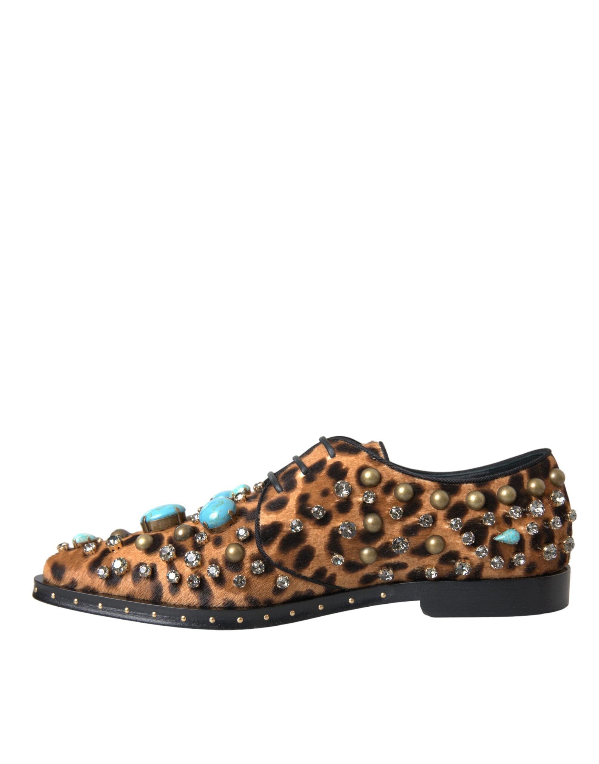 Dolce & Gabbana Dolce & Gabbana Brown Leopard Hair Crystal Dress Broque Shoes/EU37.5/US7/Black and Brown