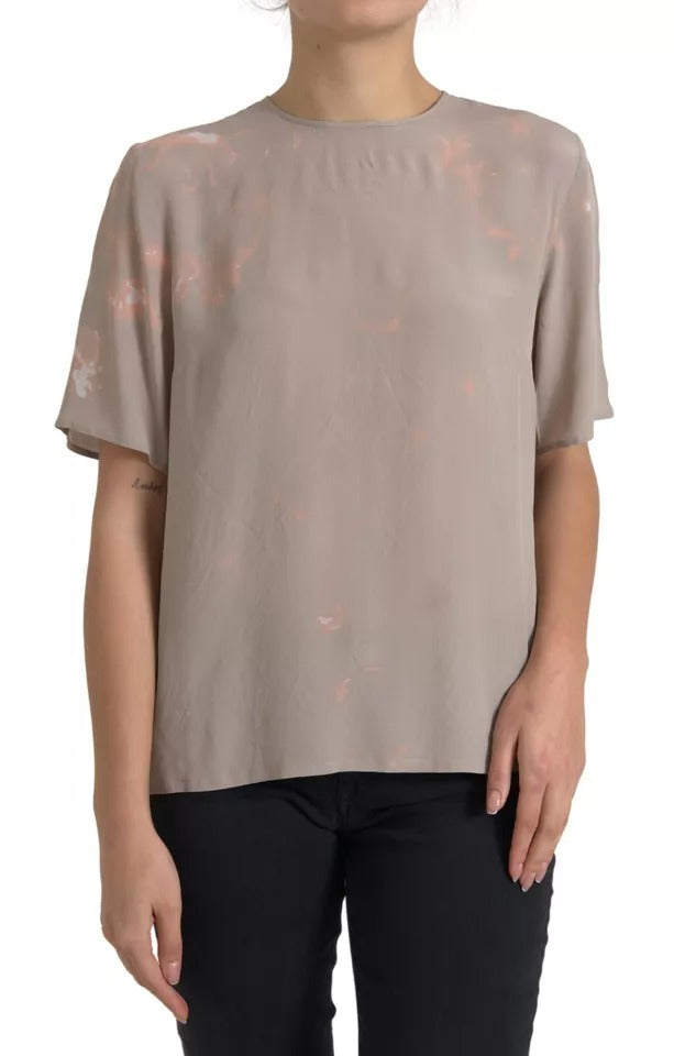 Dolce & Gabbana Dolce & Gabbana Brown Round Neck Short Sleeve Blouse Top/IT48 | XL/Brown
