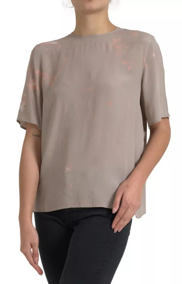 Dolce & Gabbana Dolce & Gabbana Brown Round Neck Short Sleeve Blouse Top/IT48 | XL/Brown