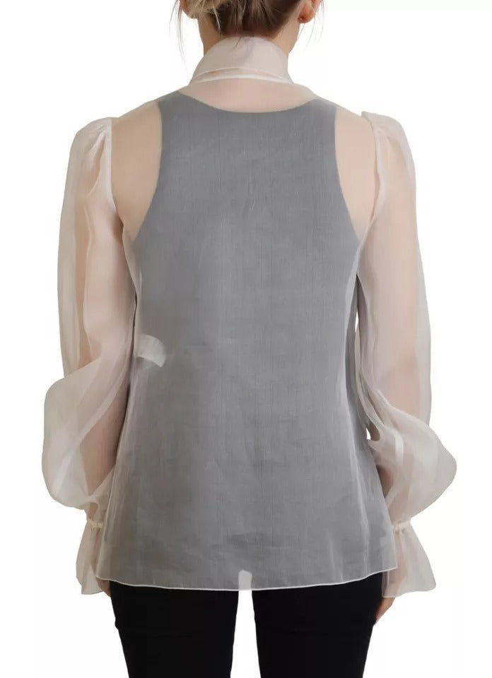 Dolce & Gabbana Dolce & Gabbana White Ascot Collar Long Sleeves Blouse Top/IT40|S/White