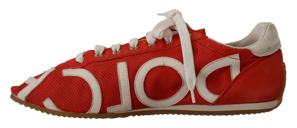 Dolce & Gabbana Dolce & Gabbana Red White Leather Mens Logo Casual Sneakers Shoes/EU44/US11/White and Red