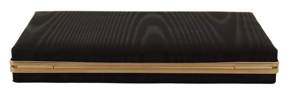 Dolce & Gabbana Black Silk Gold Frame Clutch Evening Party Purse Bag/Black
