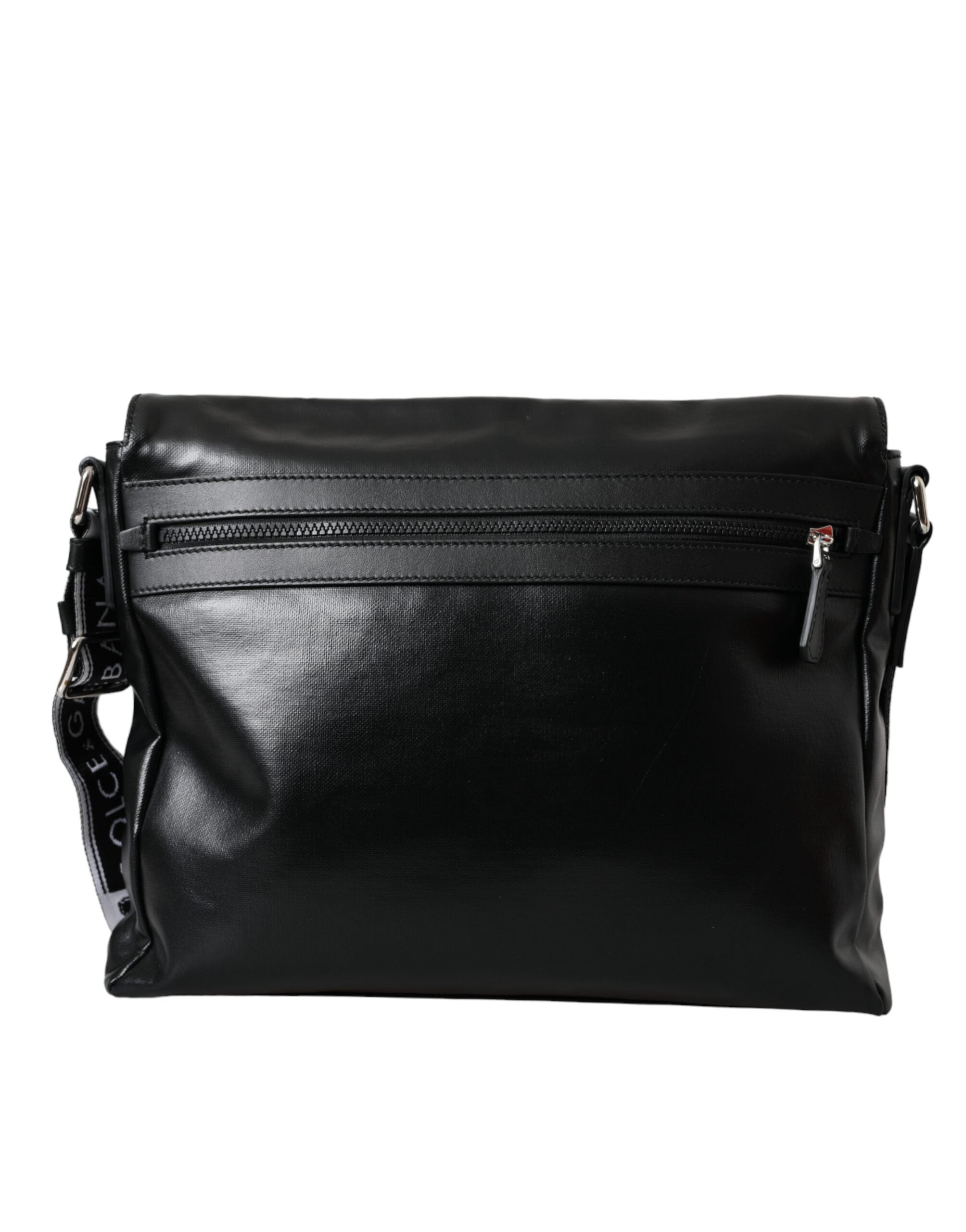 Dolce & Gabbana Dolce & Gabbana Black Calfskin Coated Canvas Logo Panel Messenger Bag/Black and White