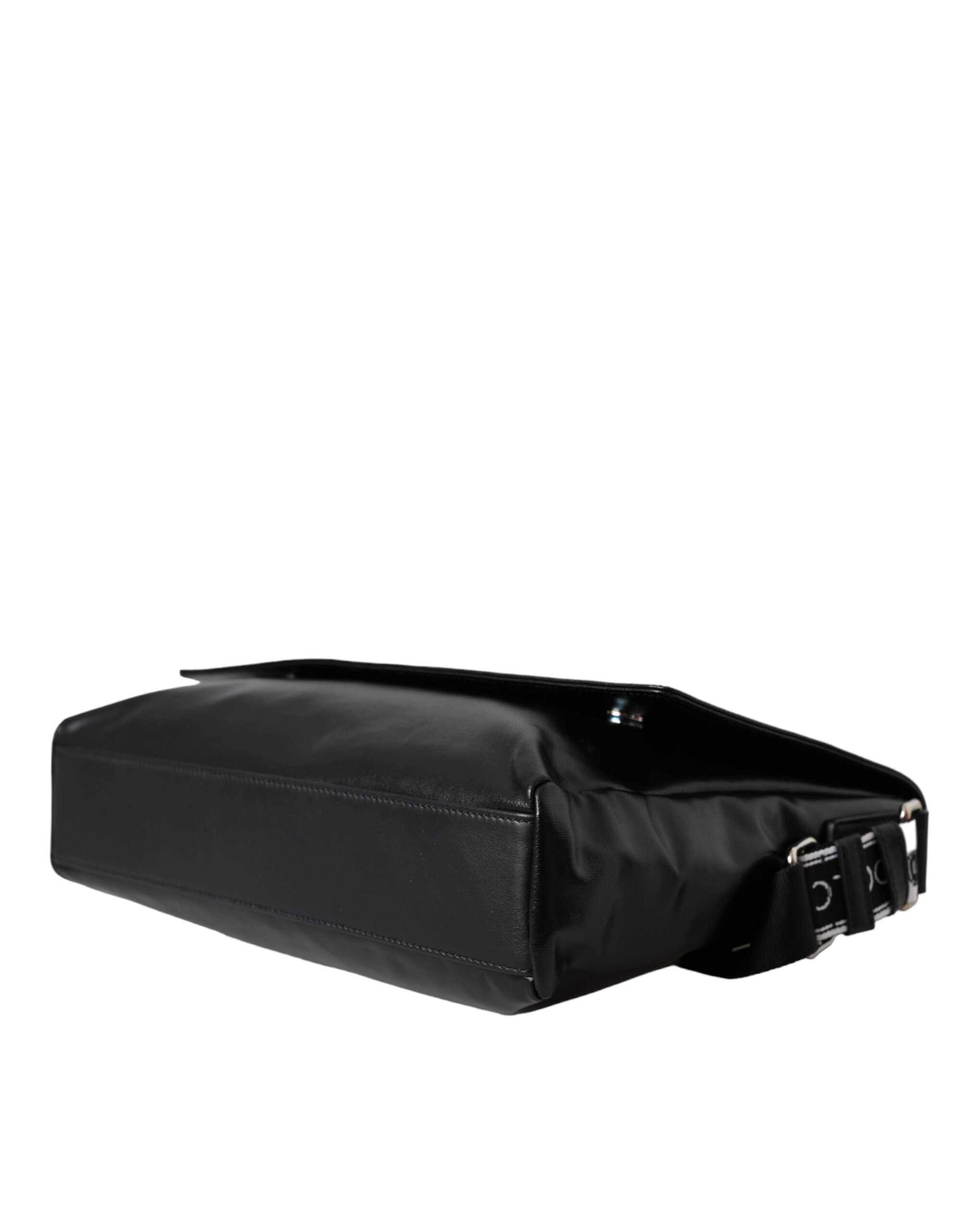 Dolce & Gabbana Dolce & Gabbana Black Calfskin Coated Canvas Logo Panel Messenger Bag/Black and White