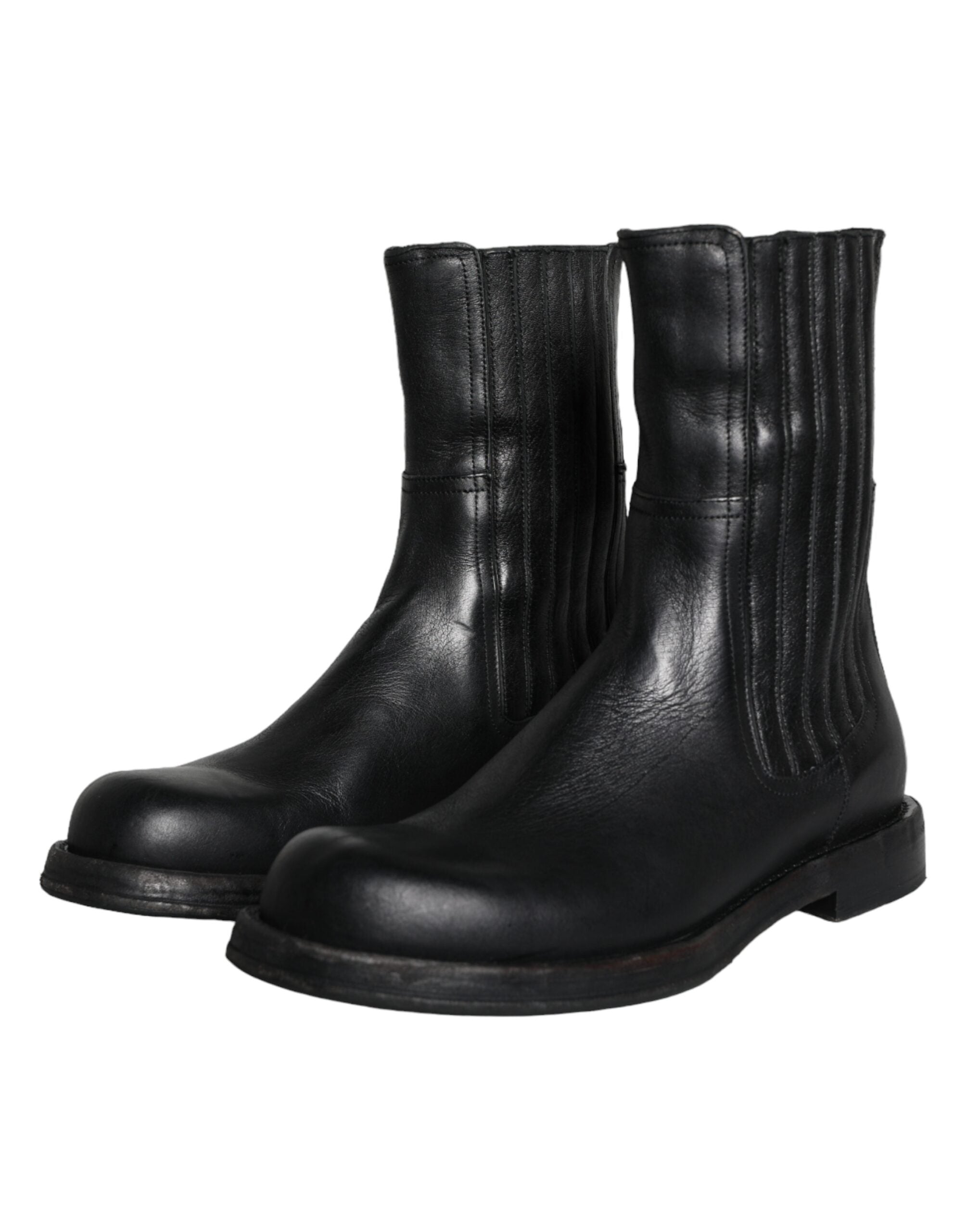 Dolce & Gabbana Dolce & Gabbana Black Horse Leather Mid Calf Boots Men Shoes/EU42/US9/Black