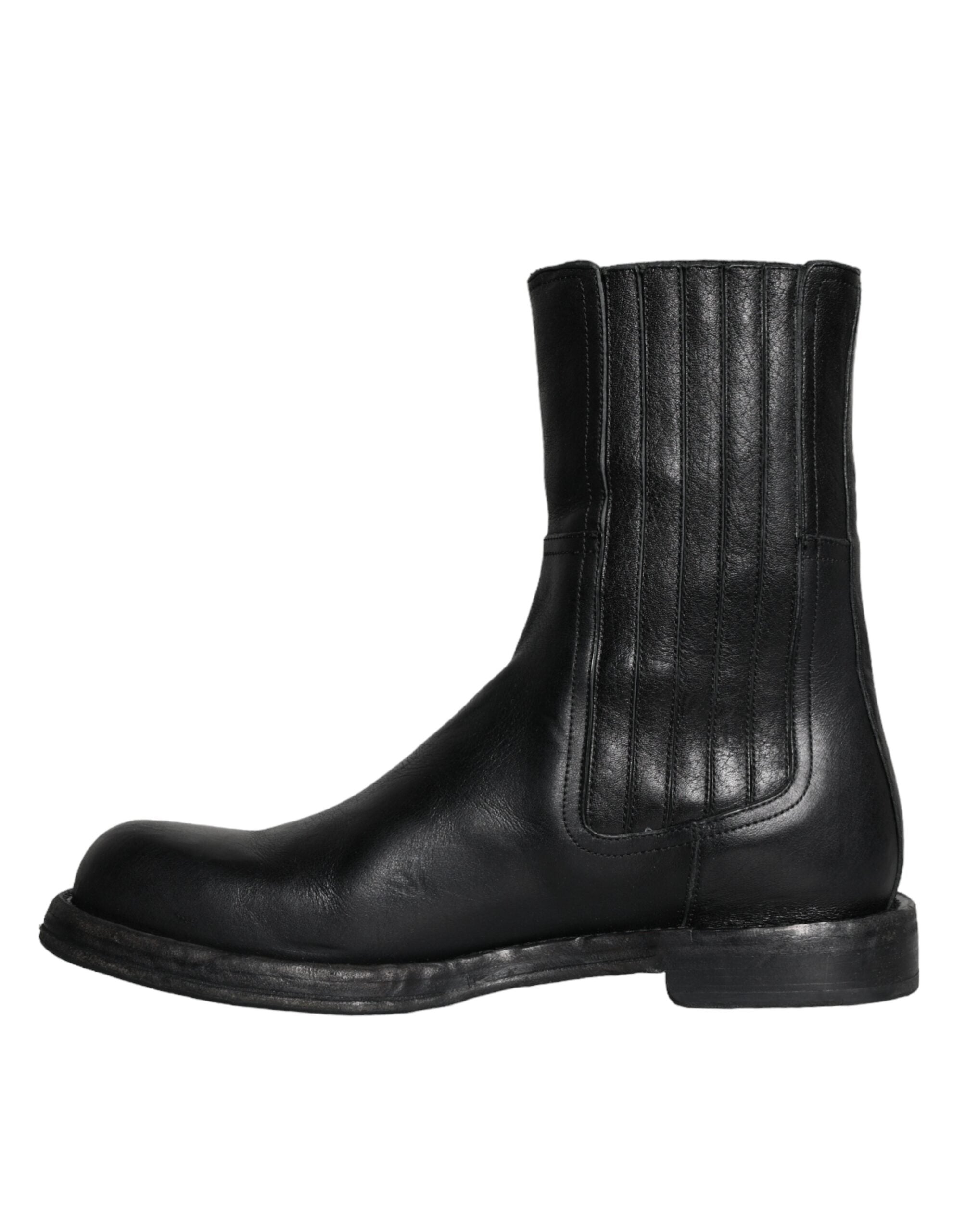 Dolce & Gabbana Dolce & Gabbana Black Horse Leather Mid Calf Boots Men Shoes/EU42/US9/Black