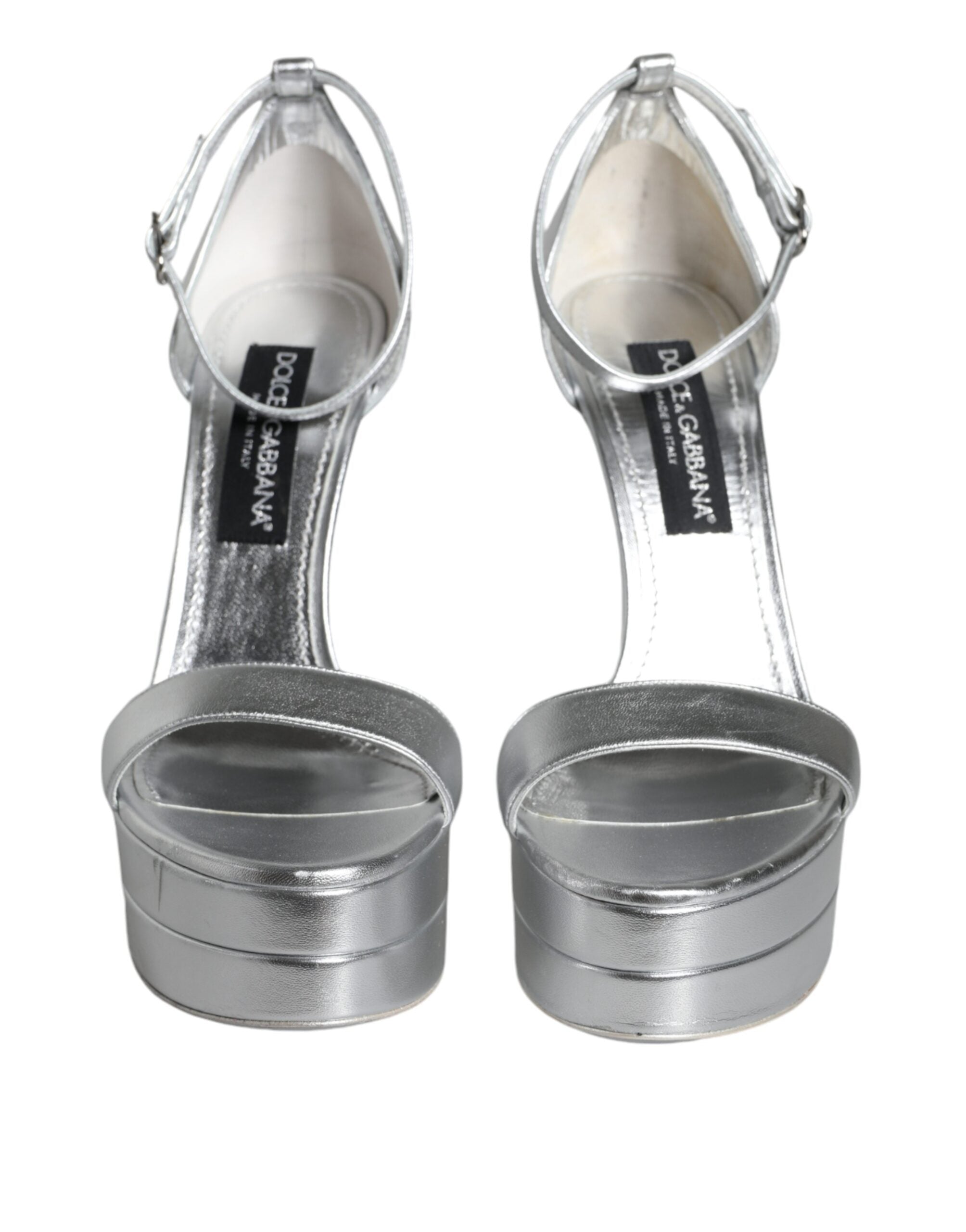 Dolce & Gabbana Silver Leather Platform Keira Sandals Shoes/EU39/US9/Silver