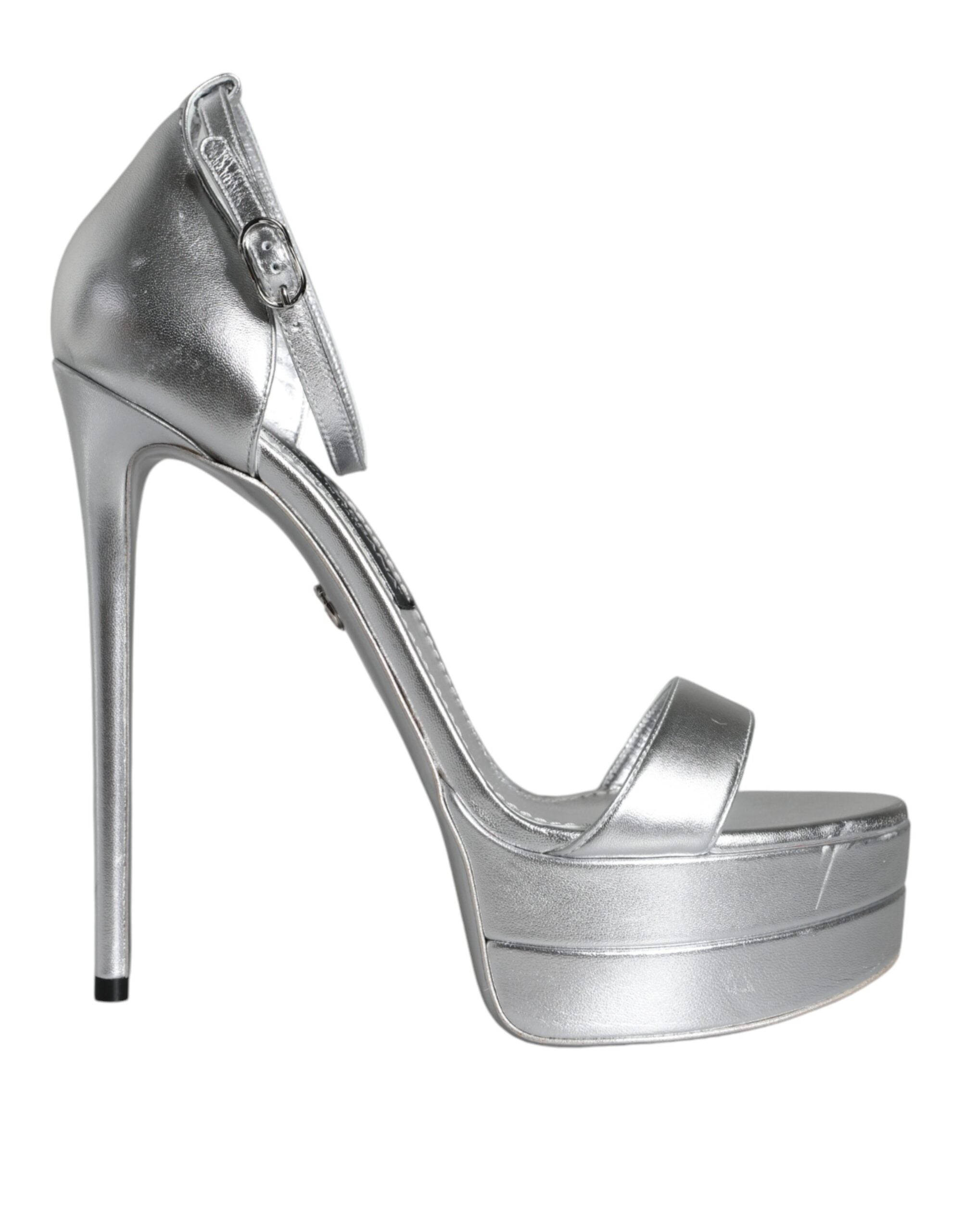 Dolce & Gabbana Silver Leather Platform Keira Sandals Shoes/EU39/US9/Silver