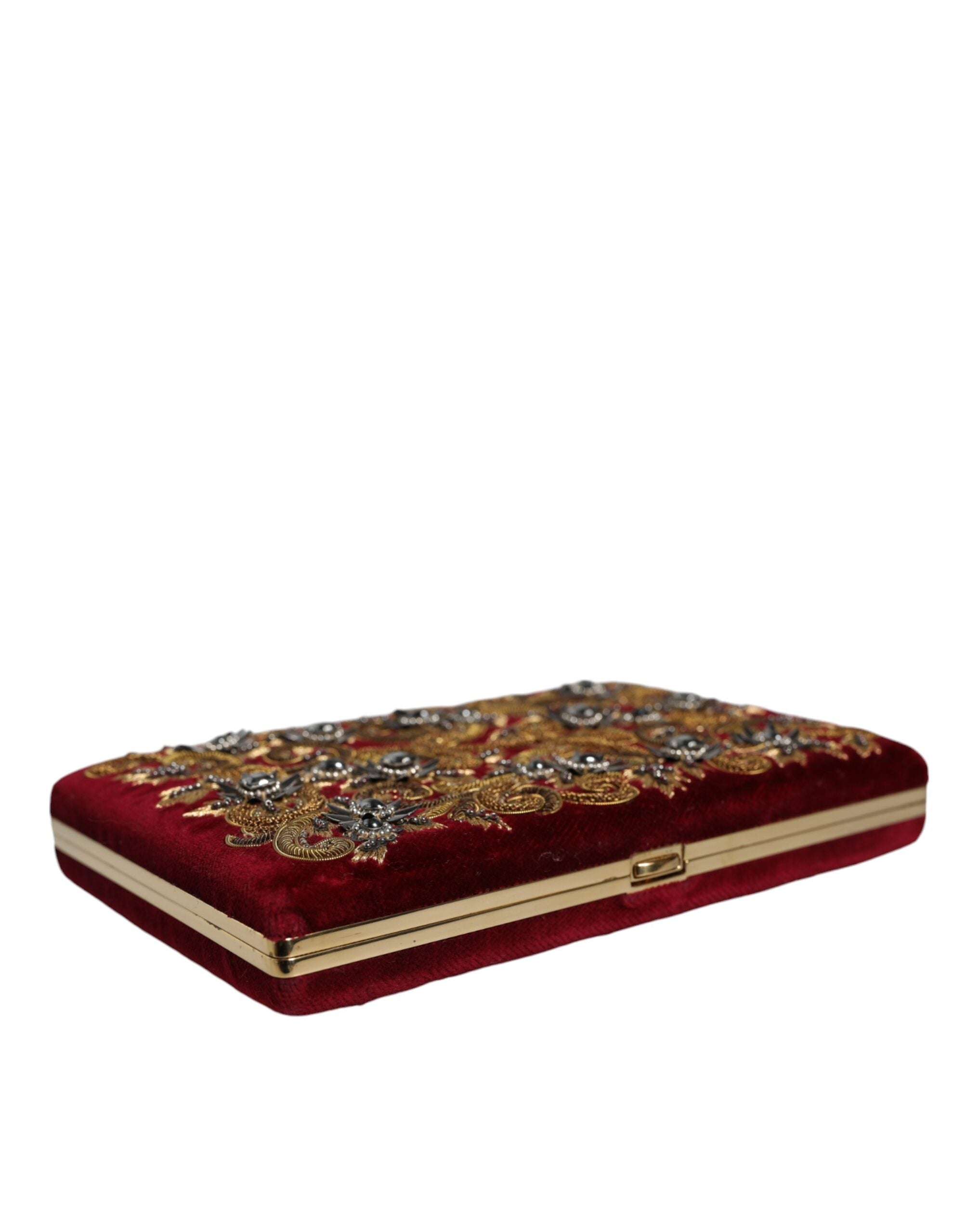 Dolce & Gabbana Dolce & Gabbana Red Velvet Gold Frame Clutch Evening Party Purse Bag/Red