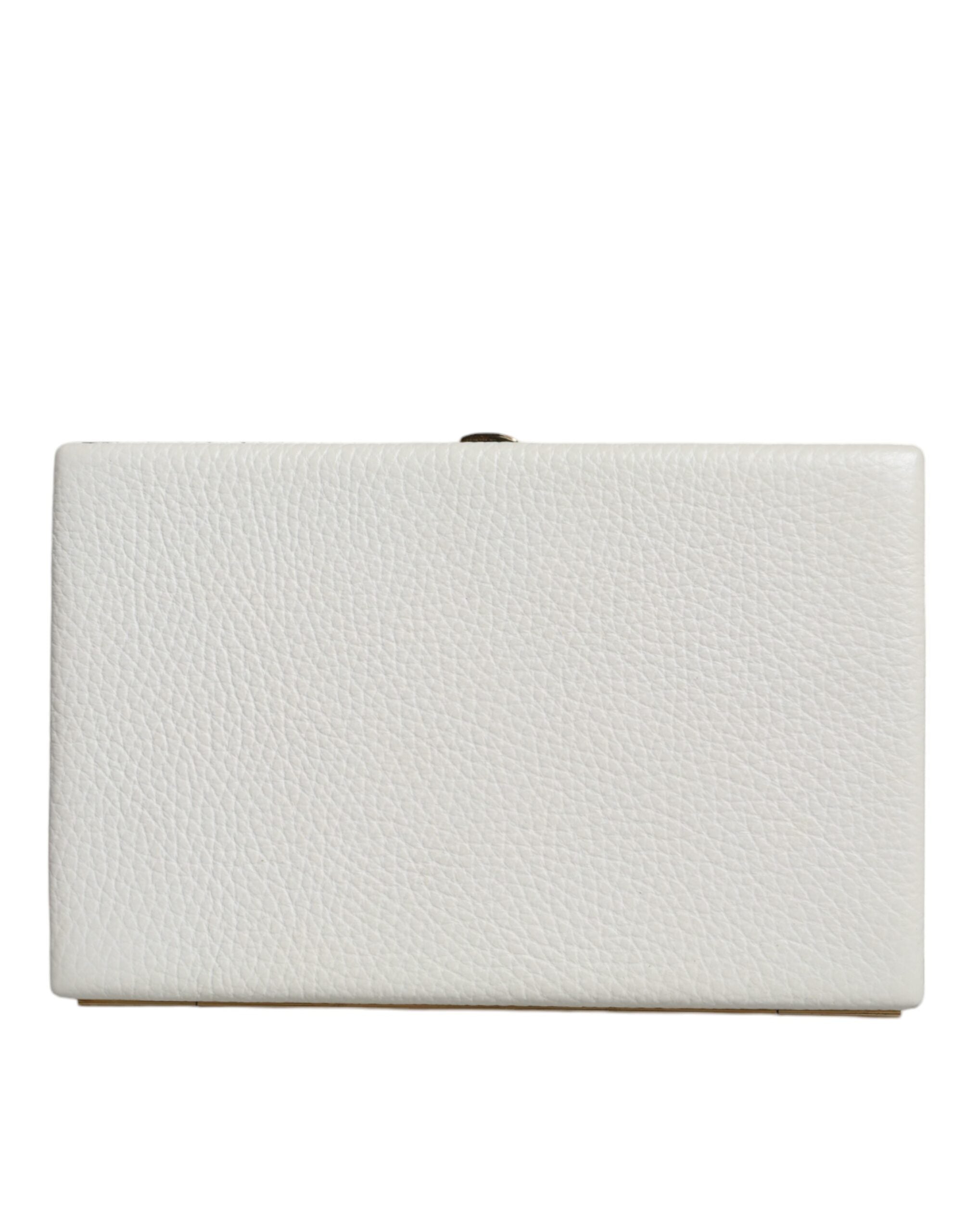Dolce & Gabbana Dolce & Gabbana White Leather Gold Frame Clutch Evening Party Purse Bag/White