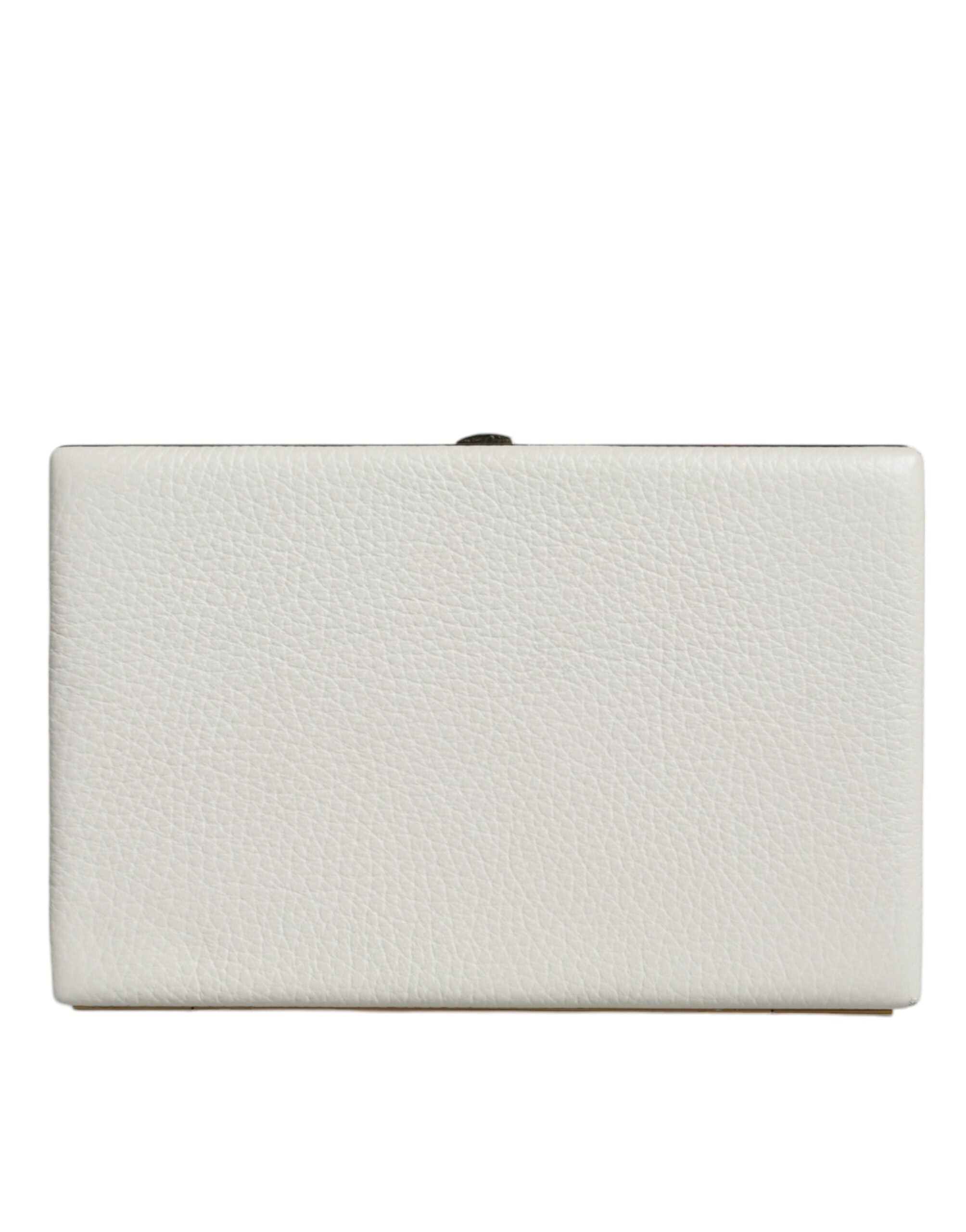 Dolce & Gabbana Dolce & Gabbana White Leather Gold Frame Clutch Evening Party Purse Bag/White