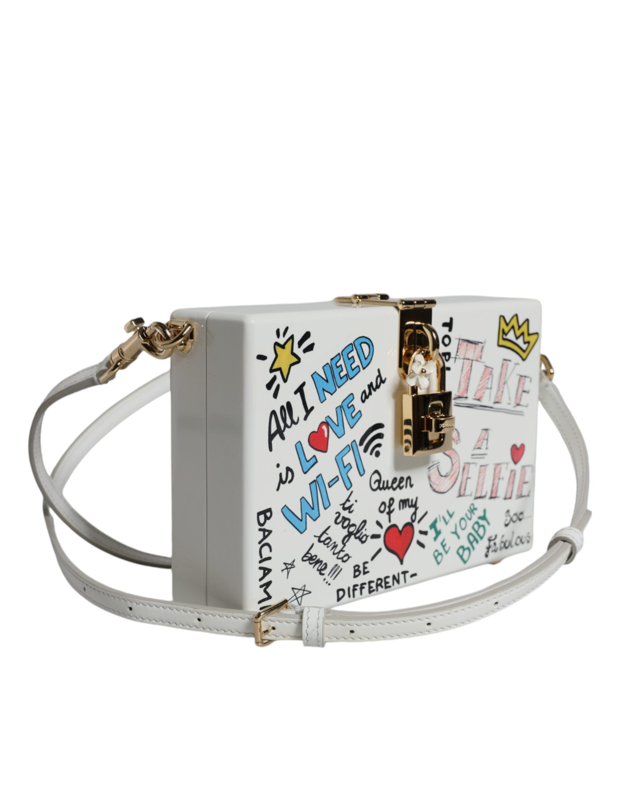 Dolce & Gabbana White Graffiti Print Clutch Crossbody Bag/one size/White