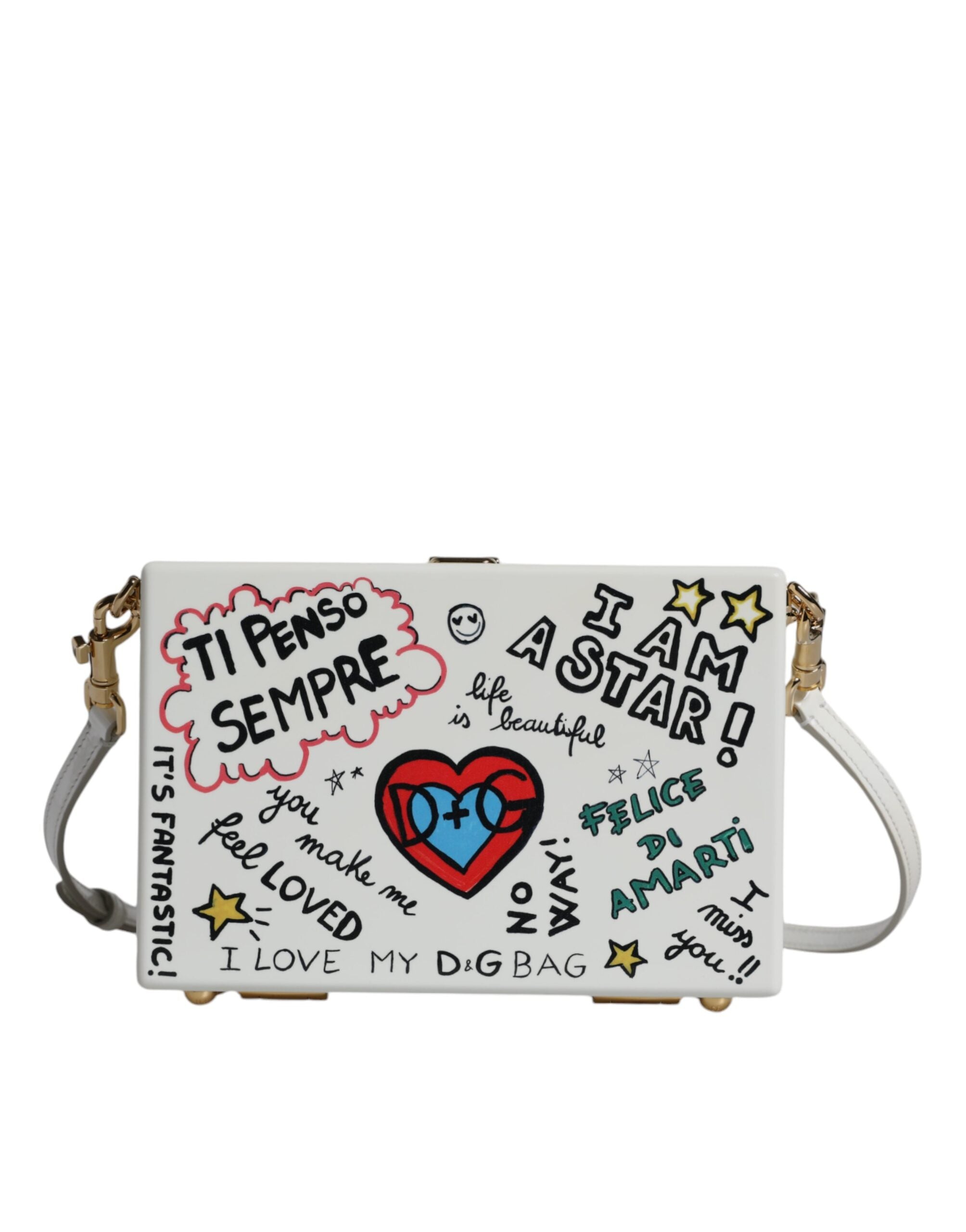 Dolce & Gabbana White Graffiti Print Clutch Crossbody Bag/one size/White