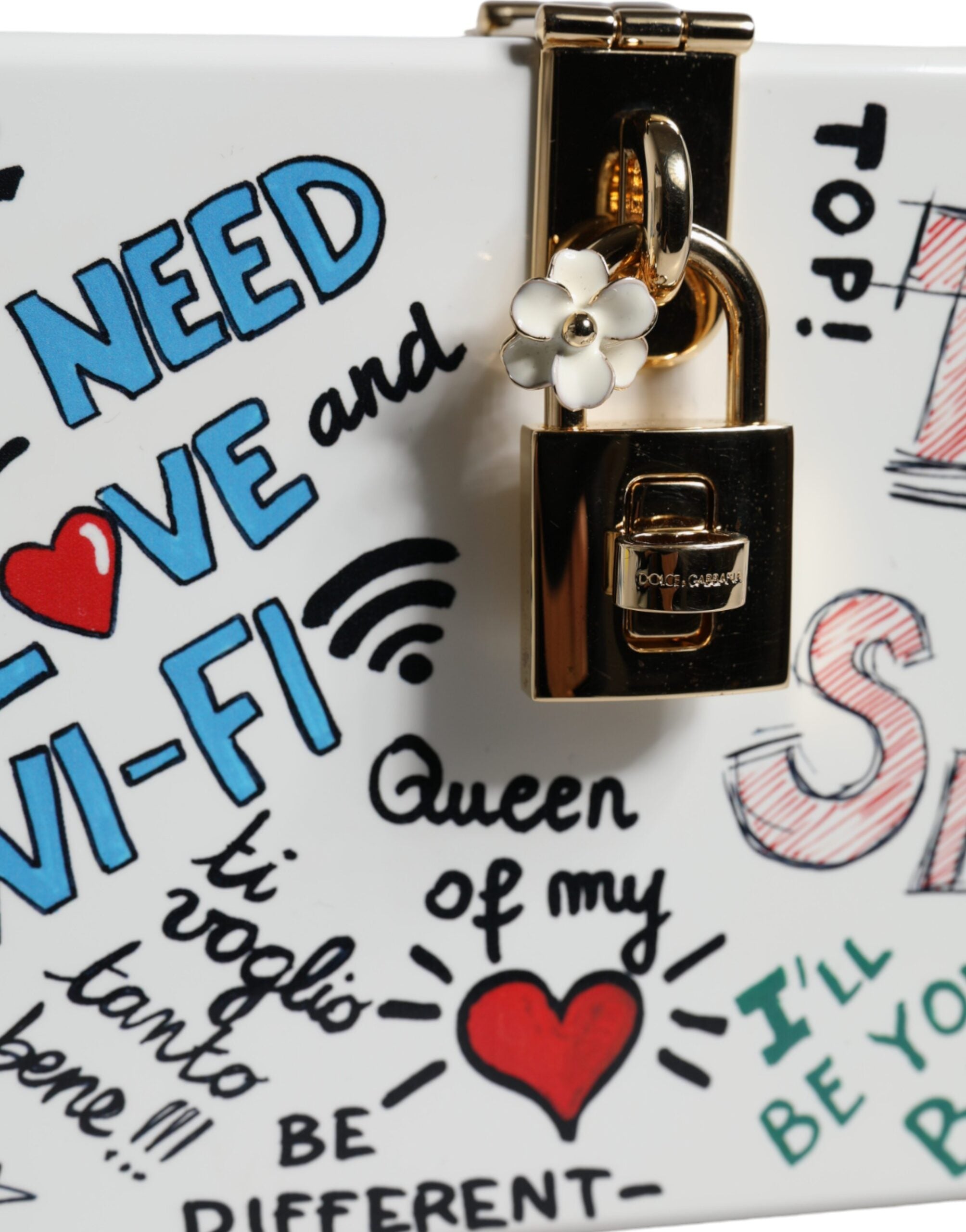 Dolce & Gabbana White Graffiti Print Clutch Crossbody Bag/one size/White